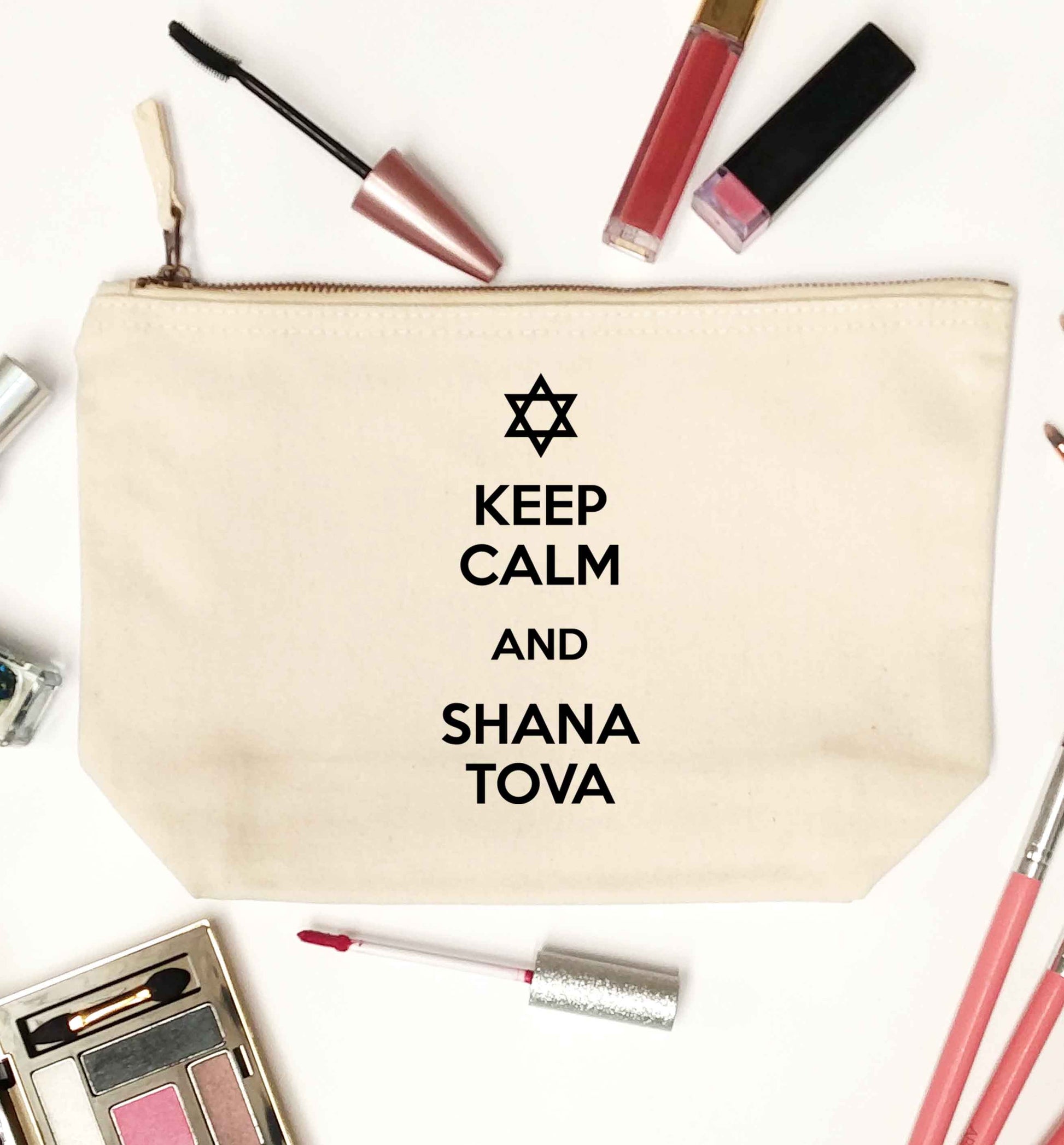 Keep calm and shana tova natural makeup bag