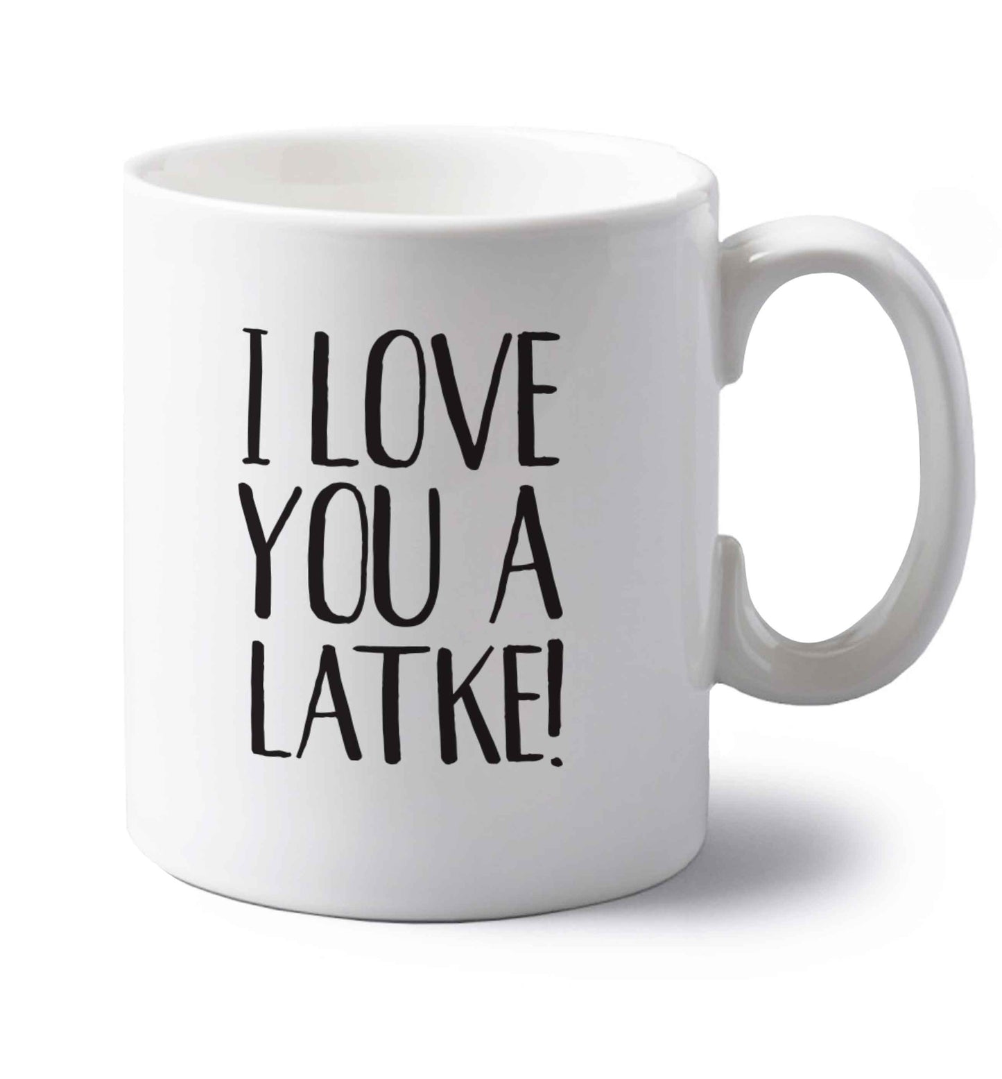 I love you a latke! left handed white ceramic mug 