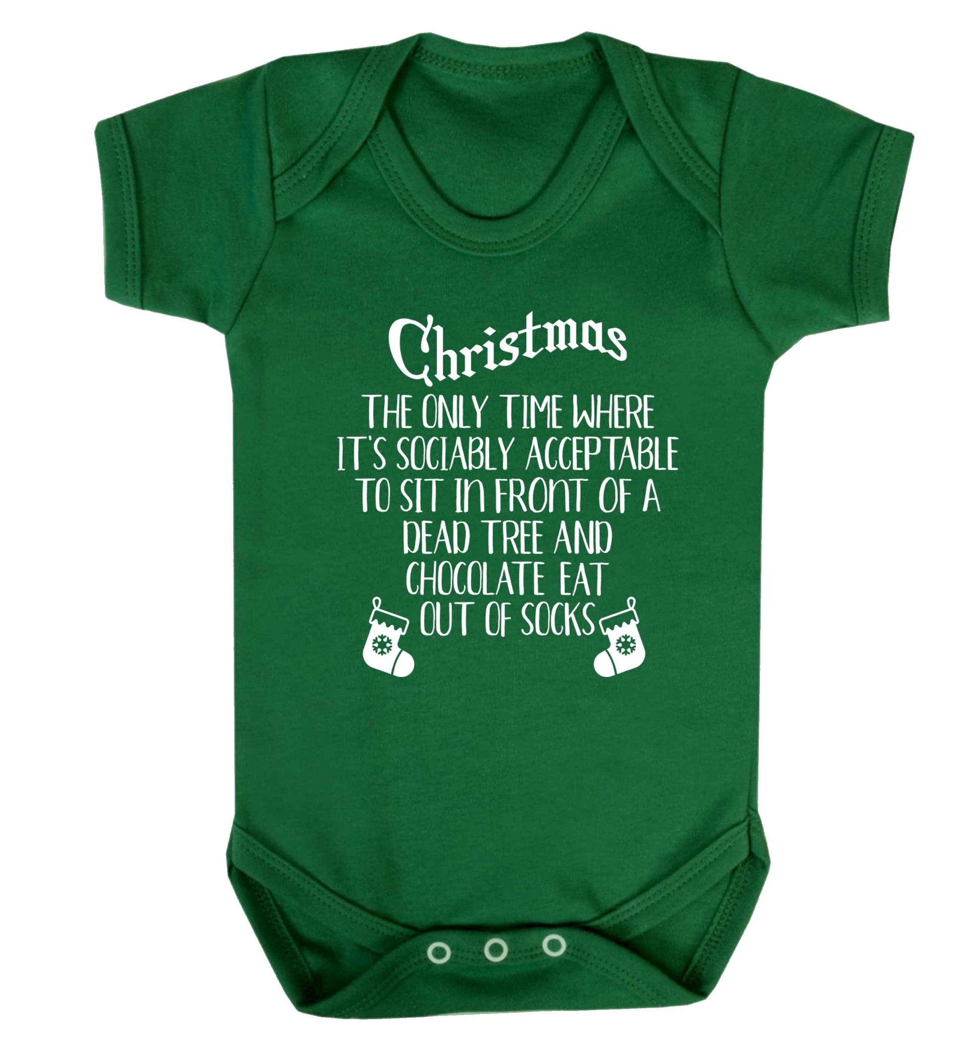 Christmas sit in front of a dead tree and eat chocolate out of socks Baby Vest green 18-24 months