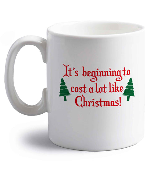 It's beginning to cost a lot like Christmas right handed white ceramic mug 