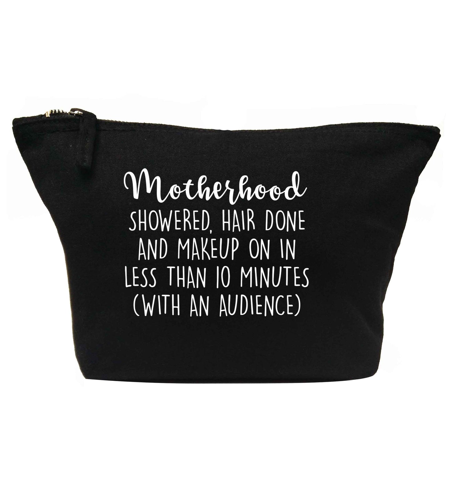 Motherhood, showered, hair done and makeup on | makeup / wash bag