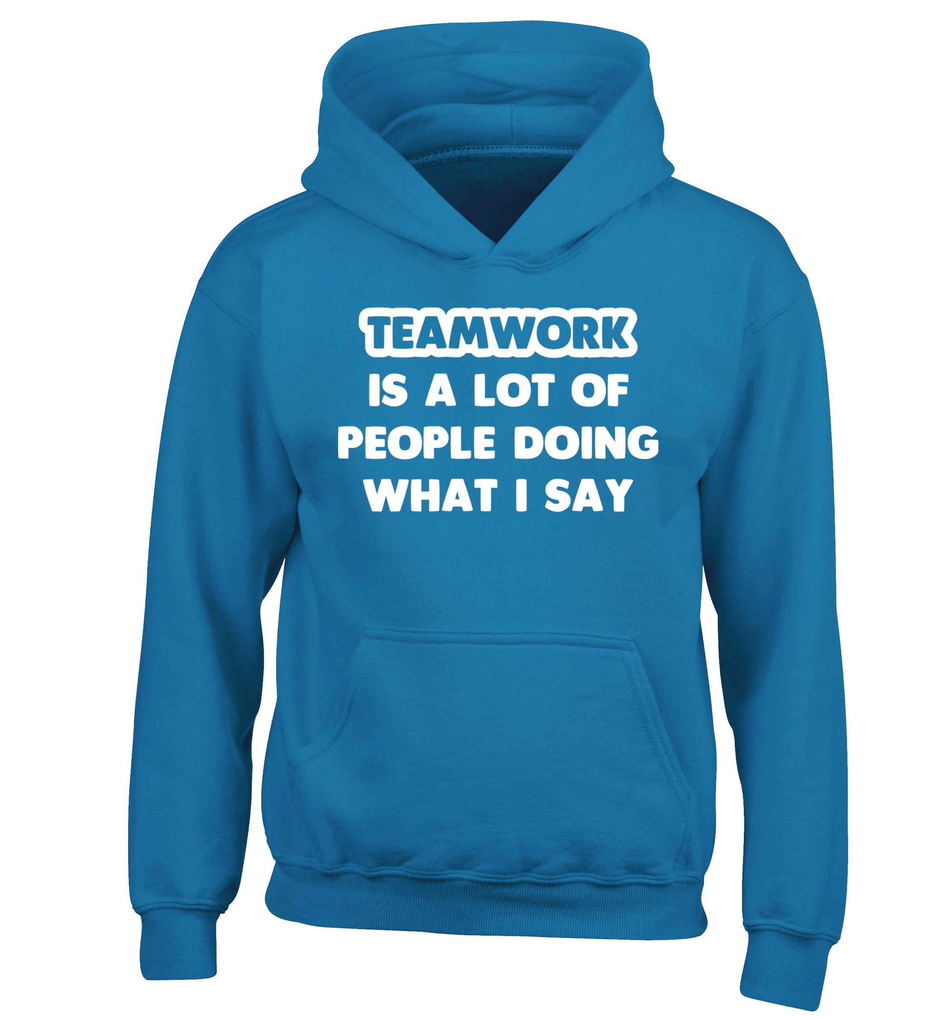 Teamwork is a lot of people doing what I say children's blue hoodie 12-13 Years