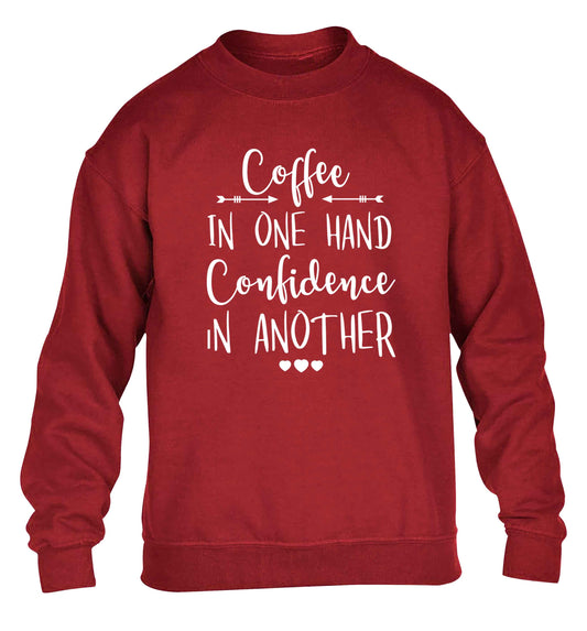 Coffee in one hand confidence in the other children's grey sweater 12-13 Years