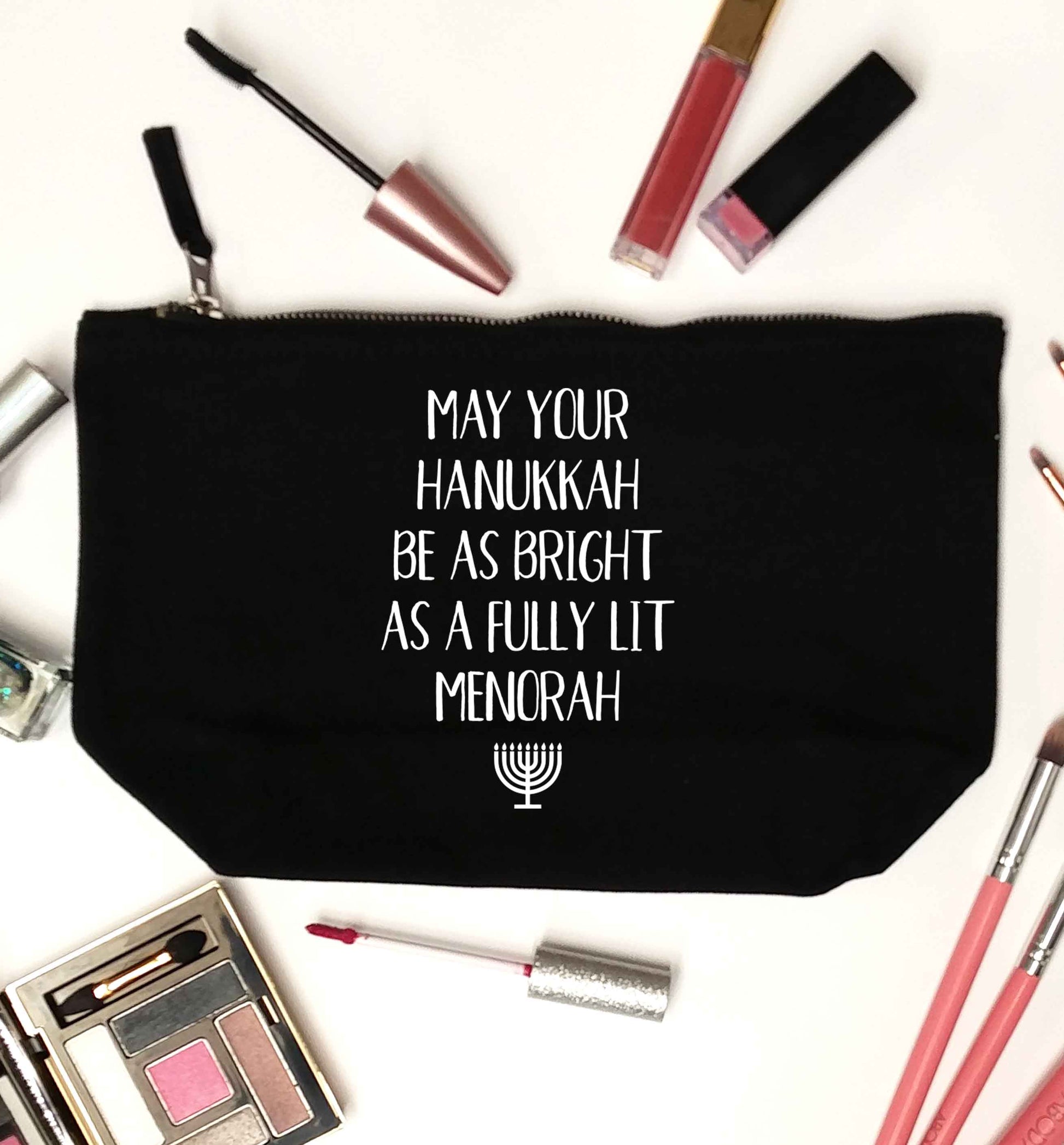 May your hanukkah be as bright as a fully lit menorah black makeup bag