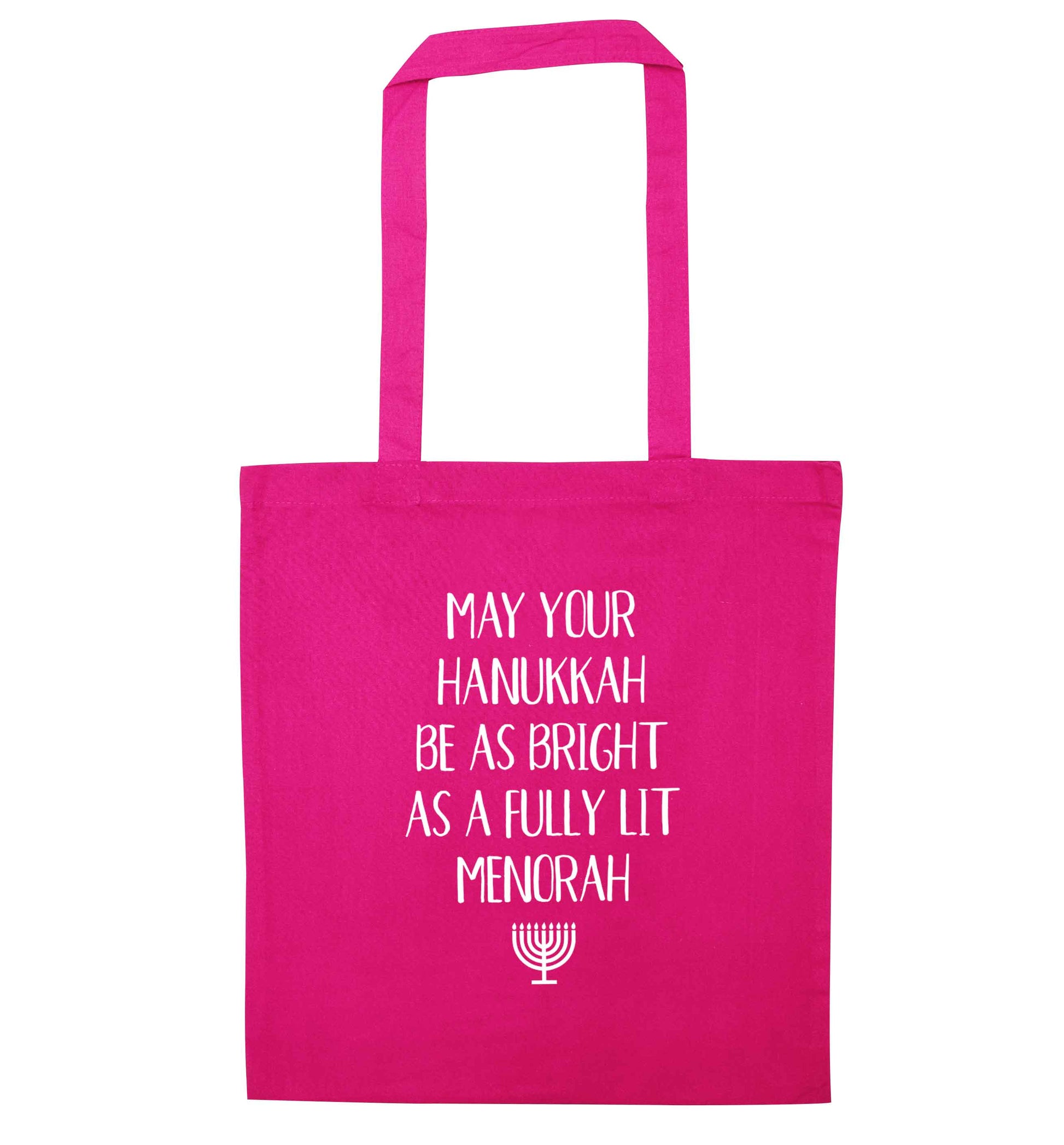 May your hanukkah be as bright as a fully lit menorah pink tote bag