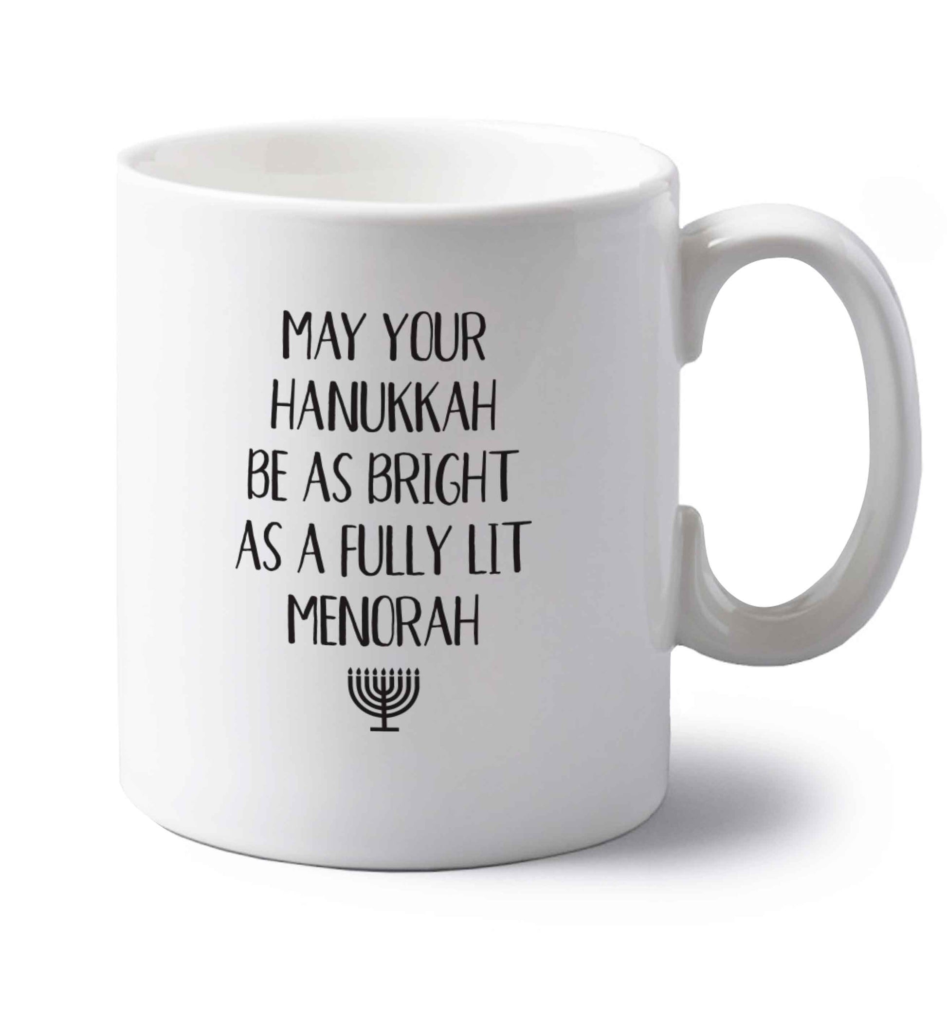 May your hanukkah be as bright as a fully lit menorah left handed white ceramic mug 
