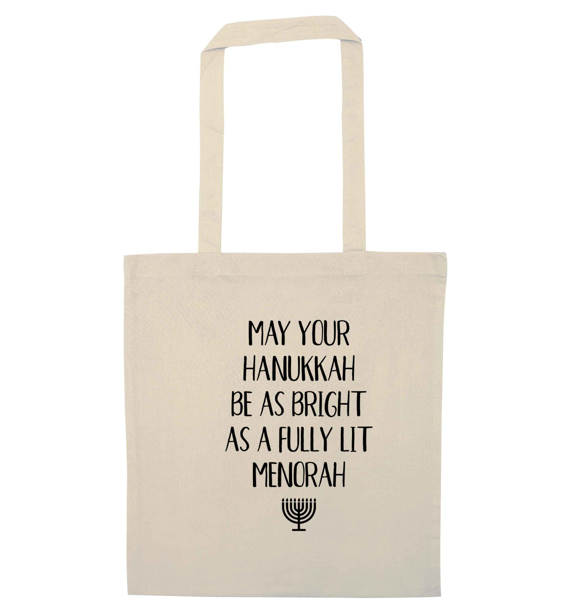 May your hanukkah be as bright as a fully lit menorah natural tote bag