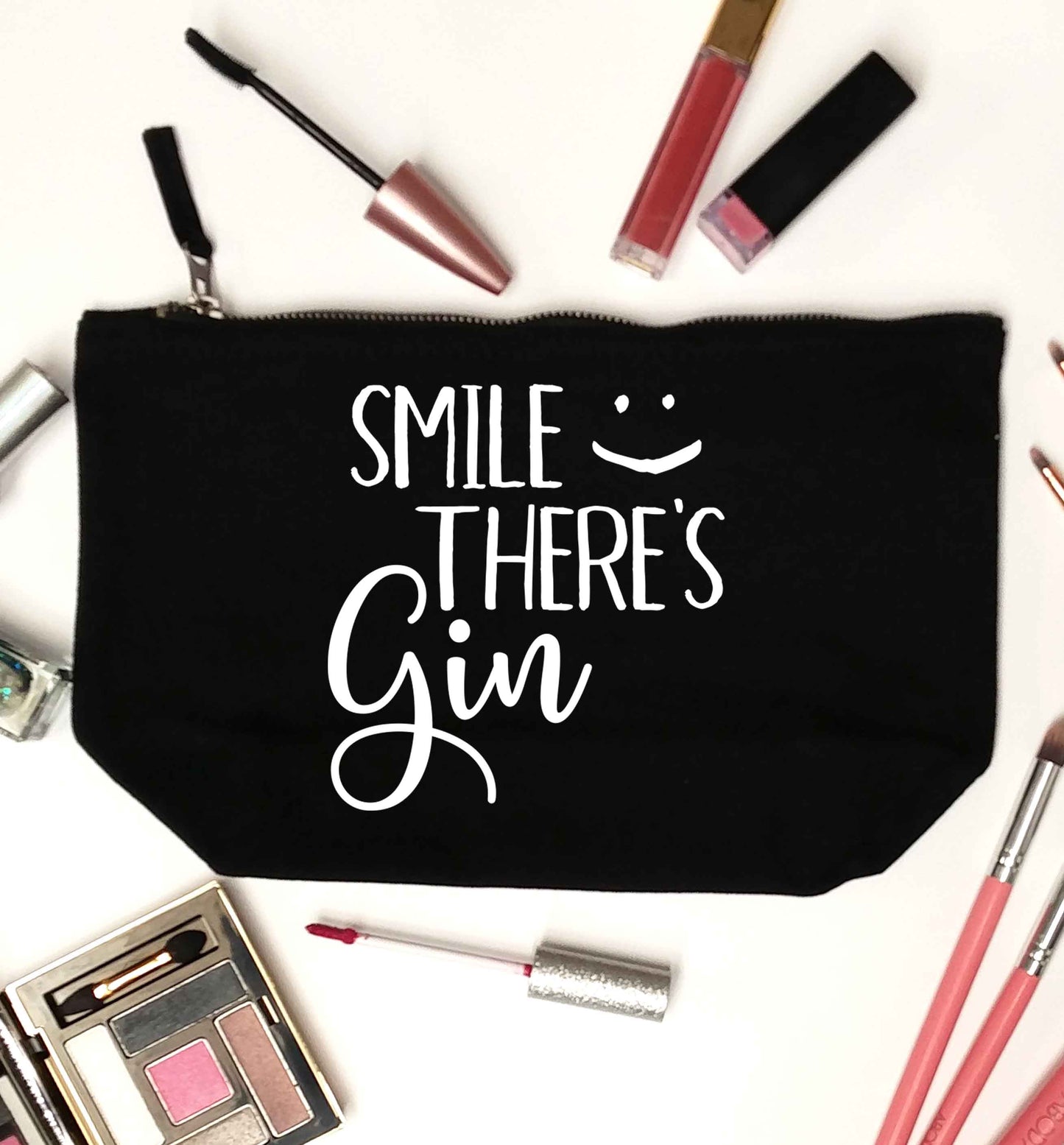 Smile there's gin black makeup bag