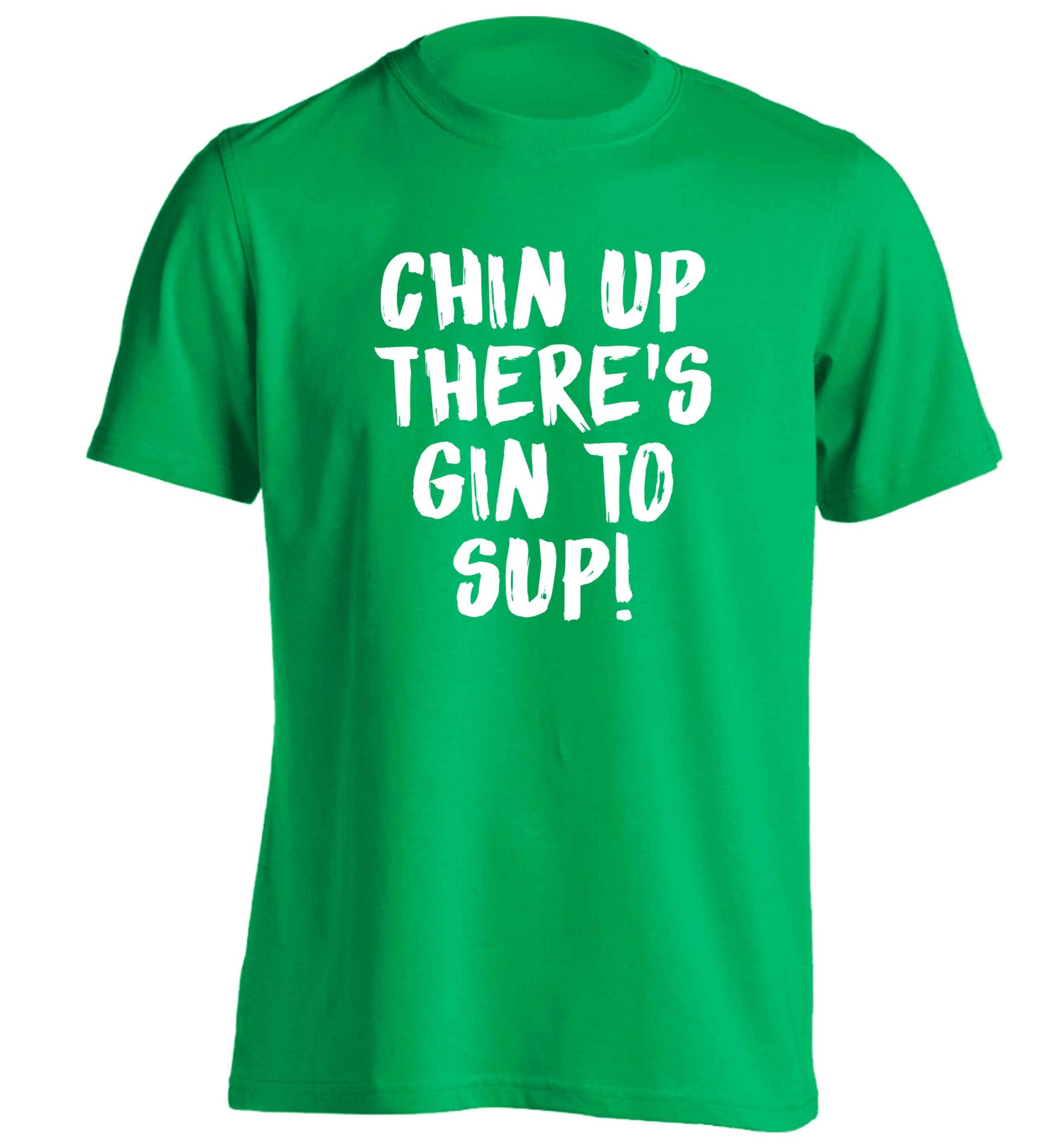 Chin up there's gin to sup adults unisex green Tshirt 2XL