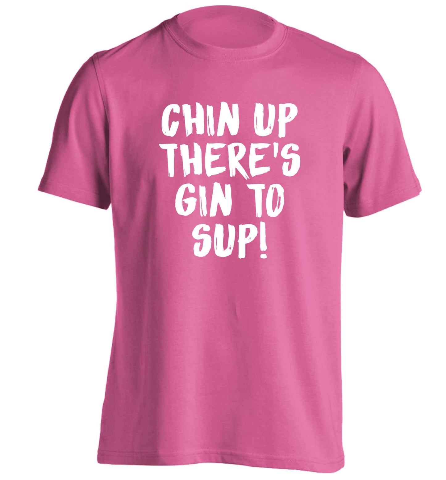 Chin up there's gin to sup adults unisex pink Tshirt 2XL