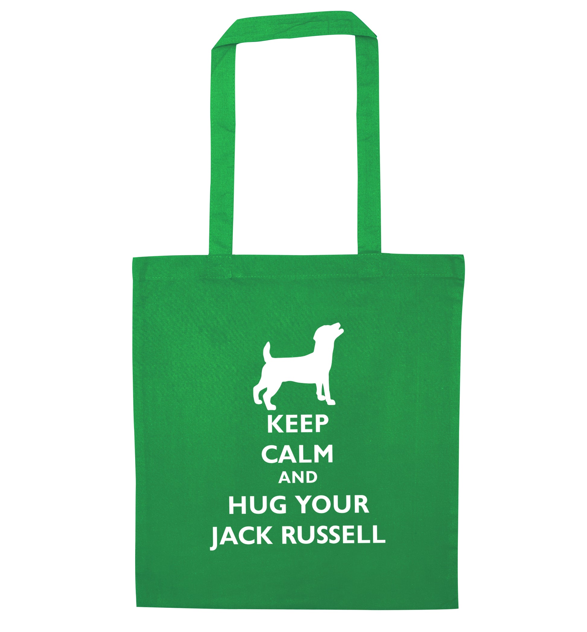 Keep calm and hug your jack russell green tote bag