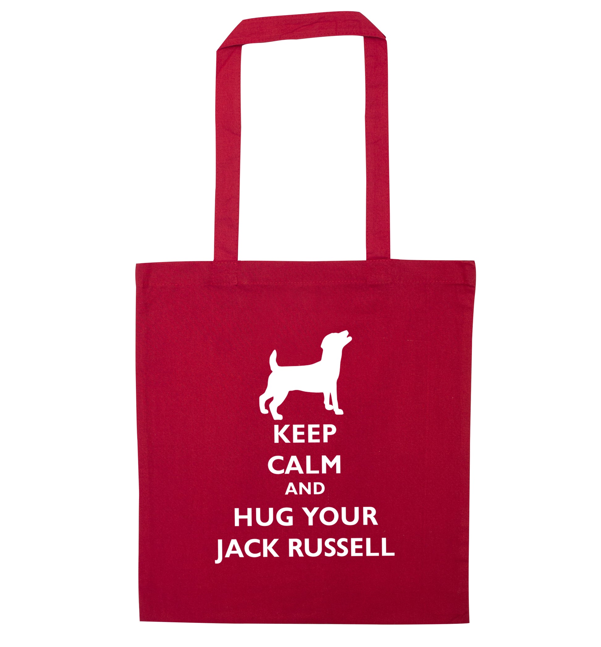 Keep calm and hug your jack russell red tote bag