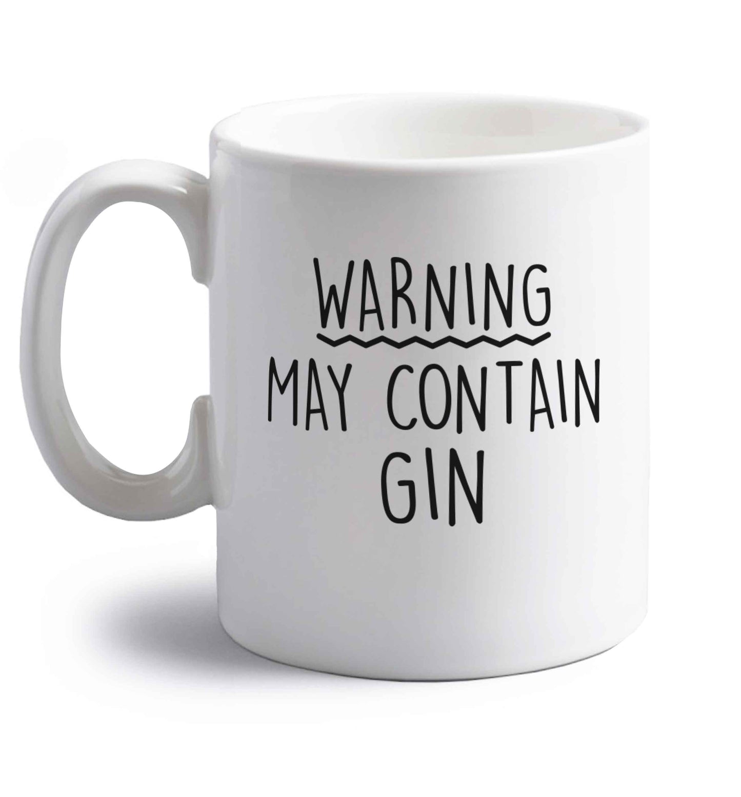 Warning may contain gin right handed white ceramic mug 