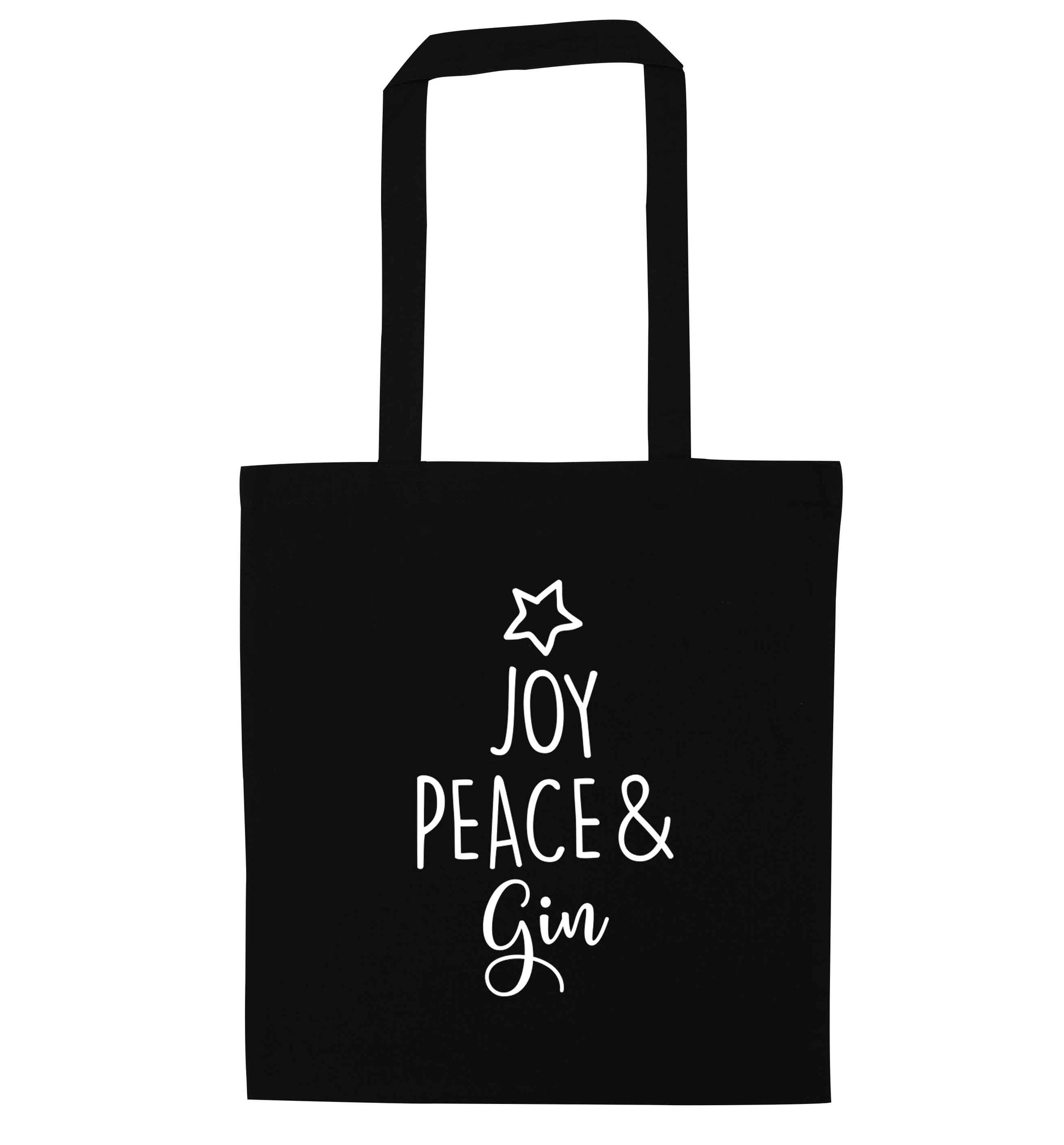 Joy peace and gin black tote bag