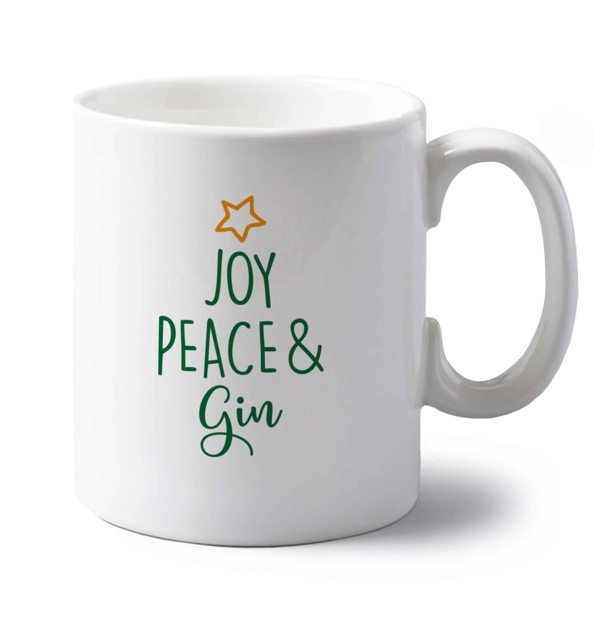 Joy peace and gin left handed white ceramic mug 