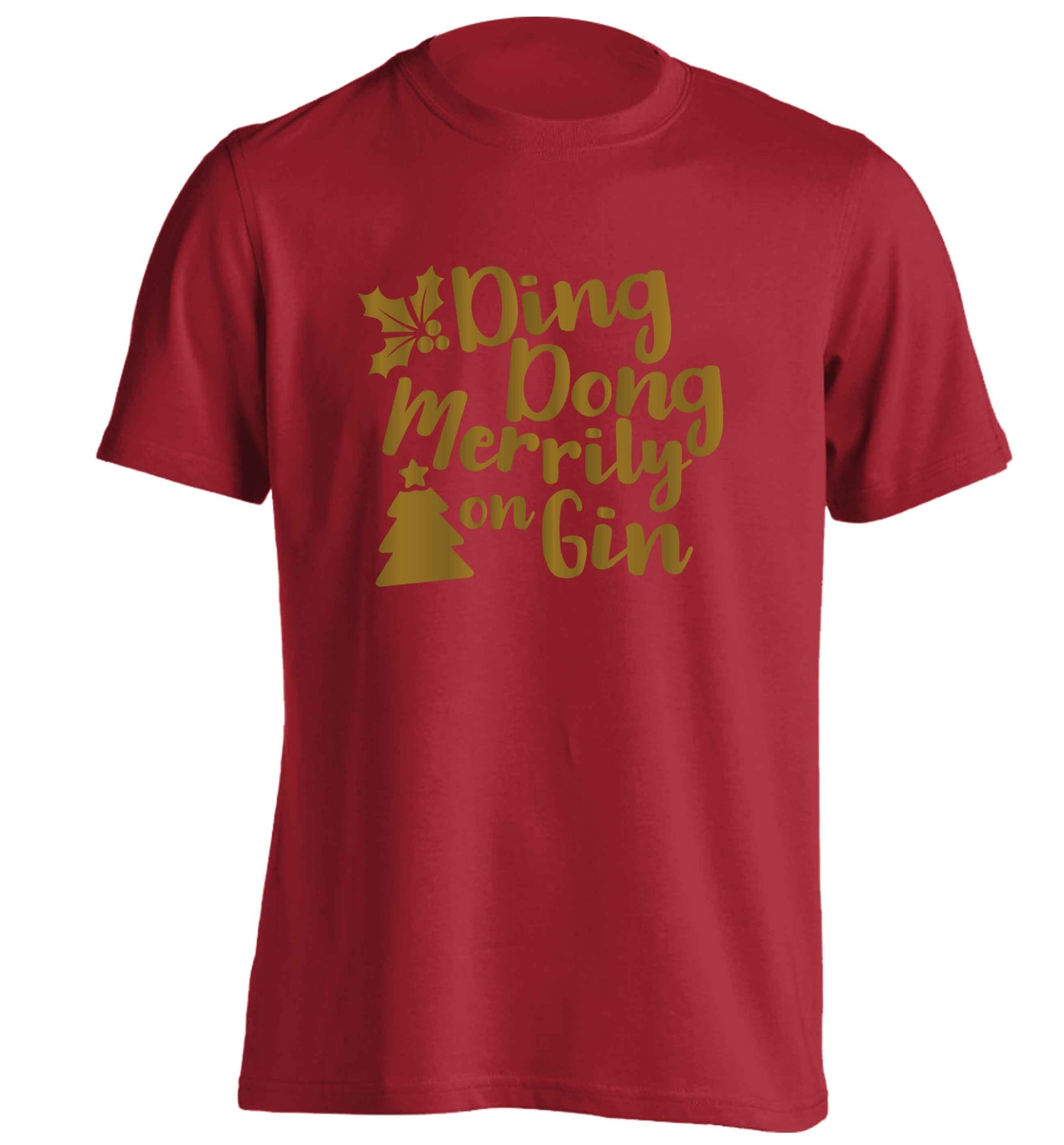 Ding dong merrily on gin adults unisex red Tshirt 2XL