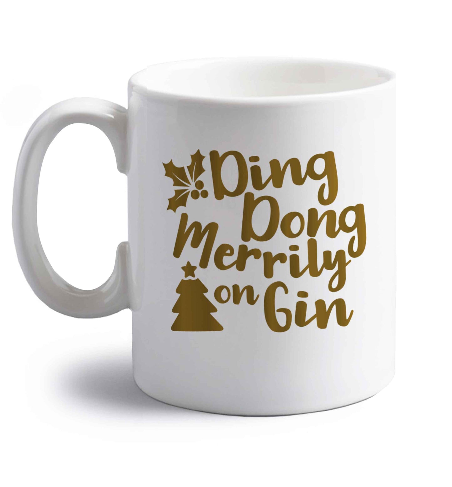 Ding dong merrily on gin right handed white ceramic mug 