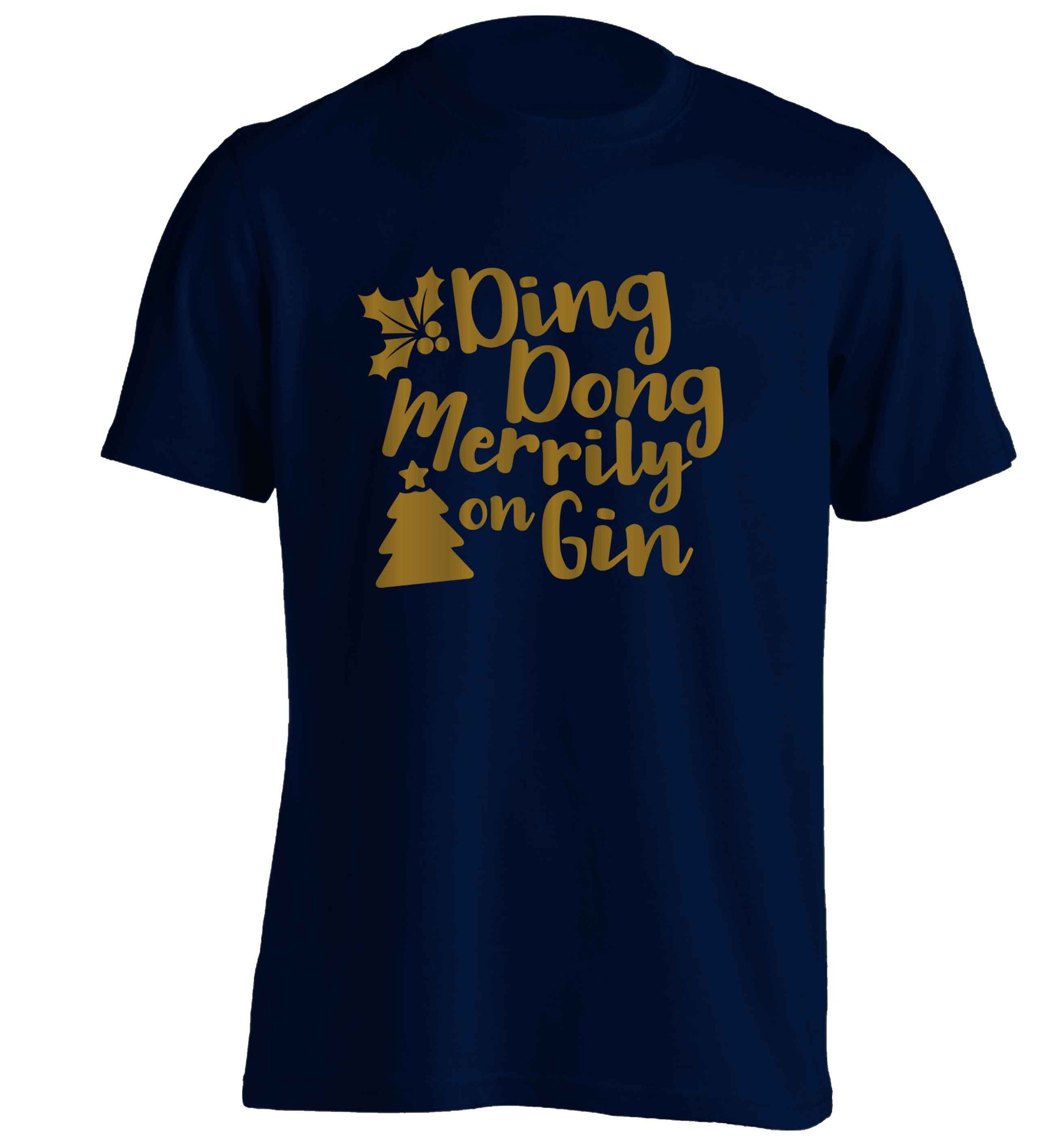 Ding dong merrily on gin adults unisex navy Tshirt 2XL