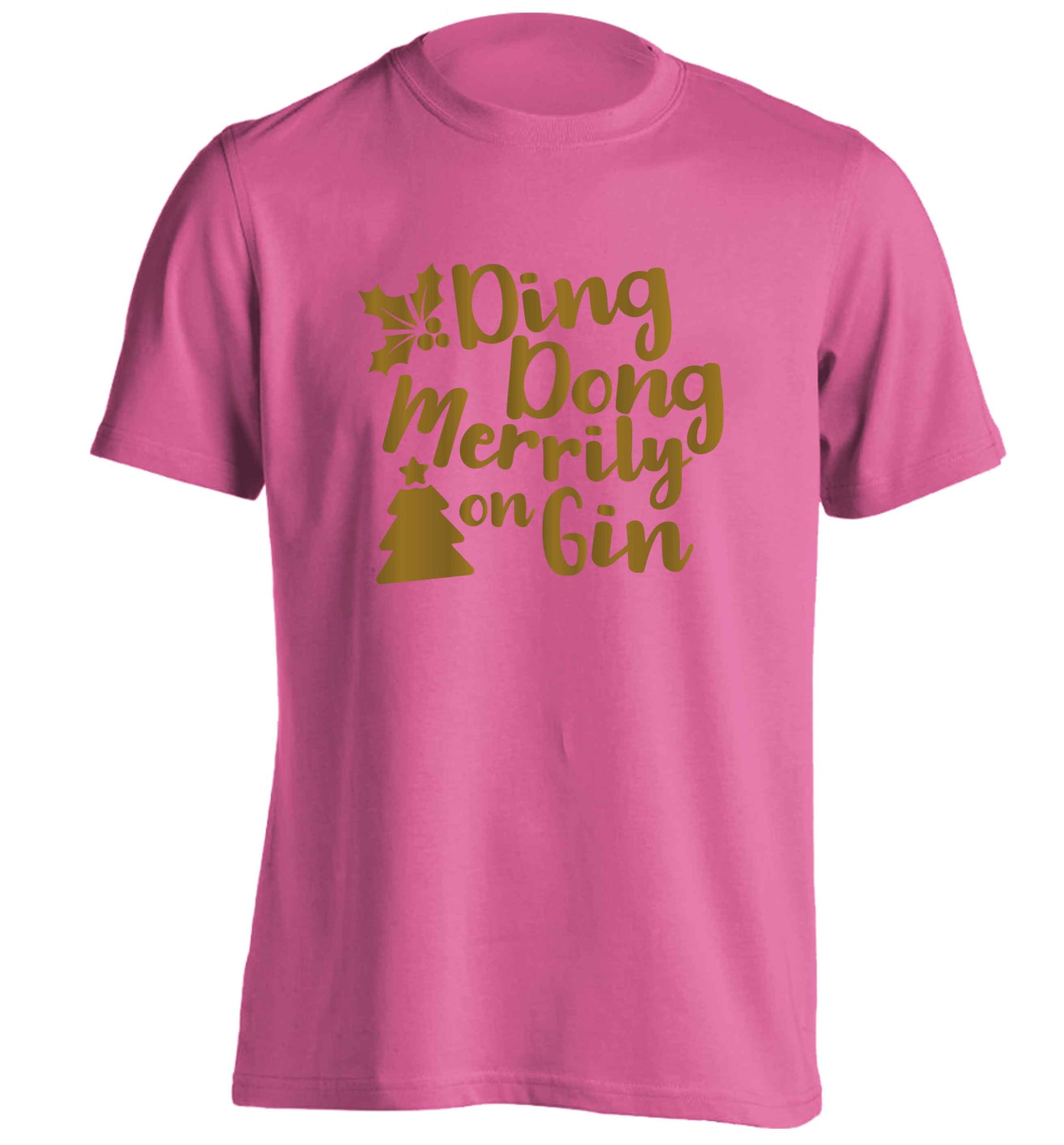 Ding dong merrily on gin adults unisex pink Tshirt 2XL