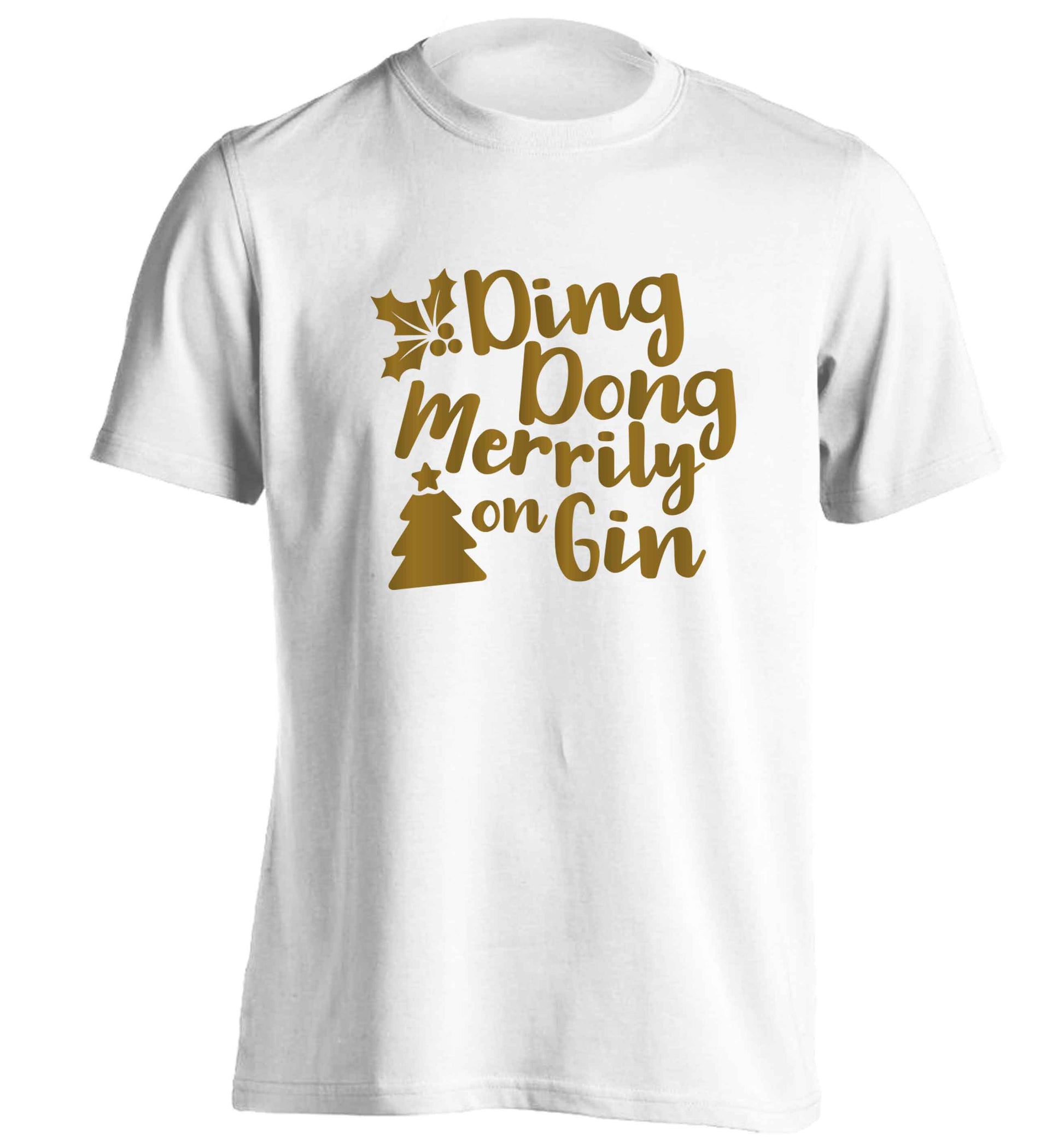 Ding dong merrily on gin adults unisex white Tshirt 2XL