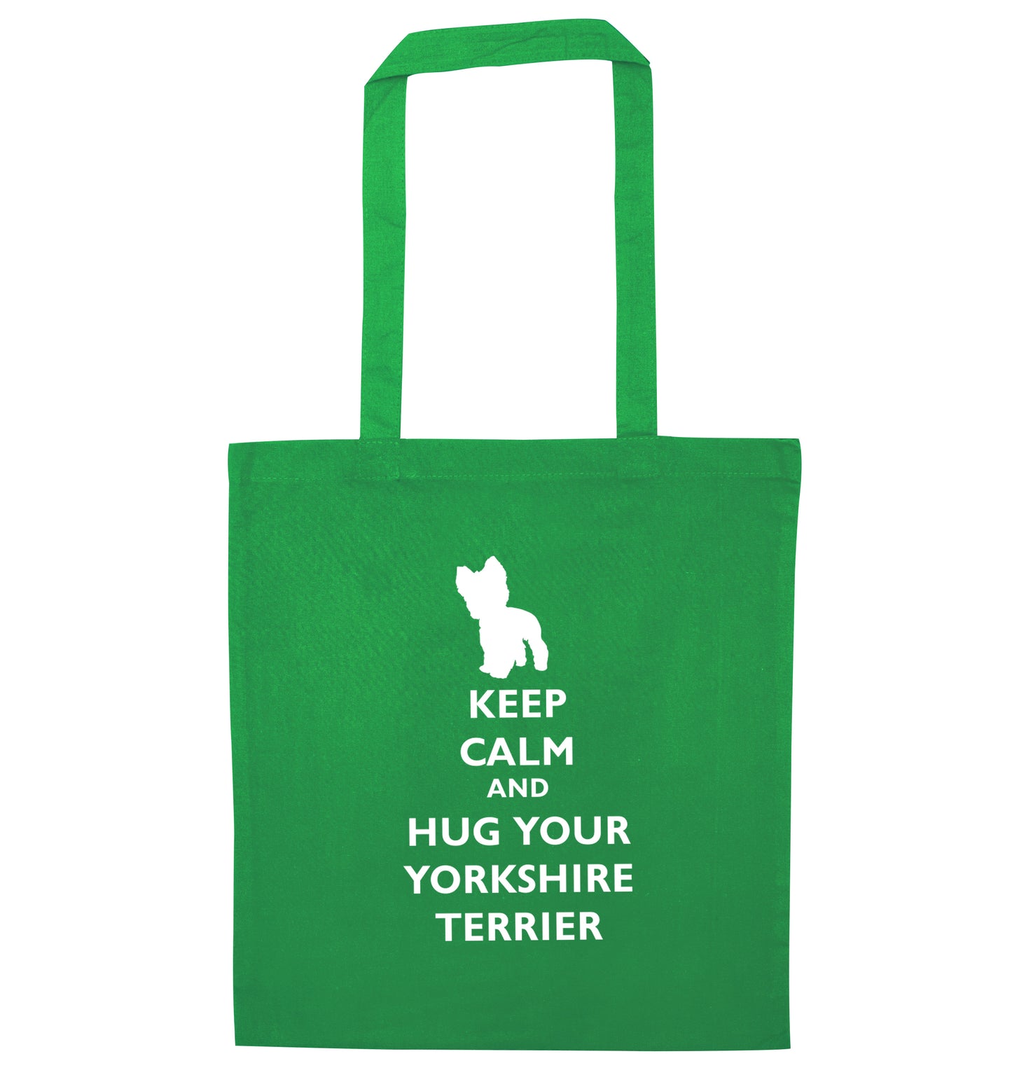 Keep calm and hug your yorkshire terrier green tote bag