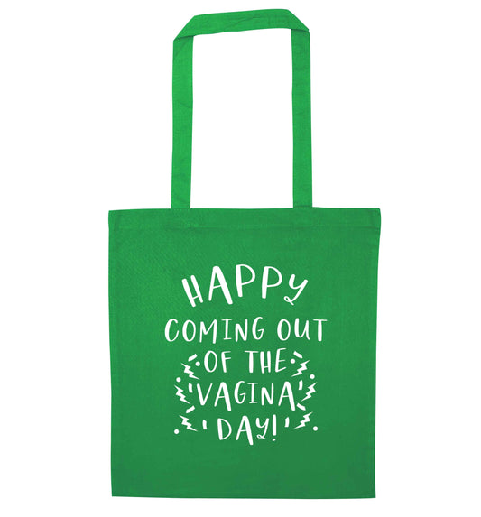 Happy coming out of the vagina day green tote bag