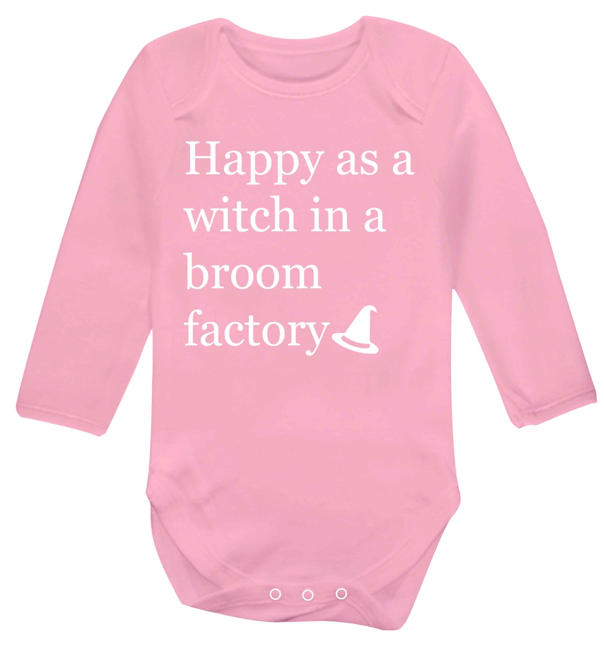 Happy as a witch in a broom factory Baby Vest long sleeved pale pink 6-12 months