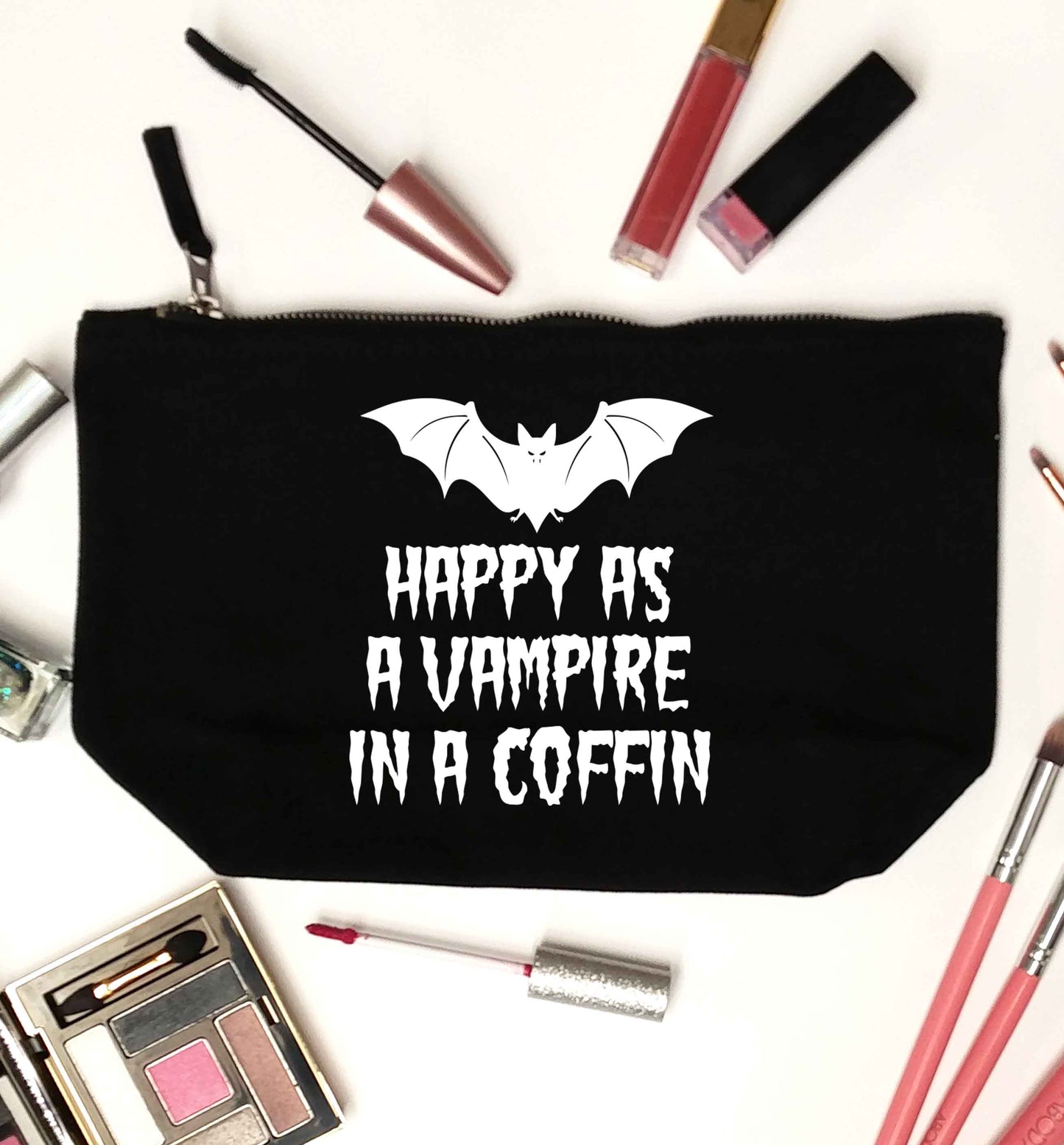 Happy as a vampire in a coffin black makeup bag