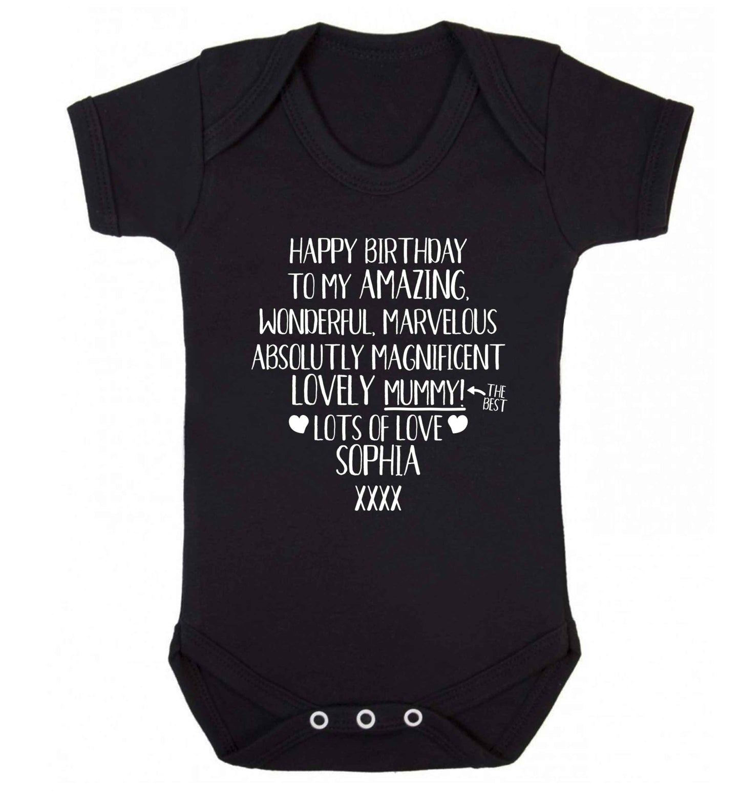 Personalised happy birthday to my amazing, wonderful, lovely mummy Baby Vest black 18-24 months