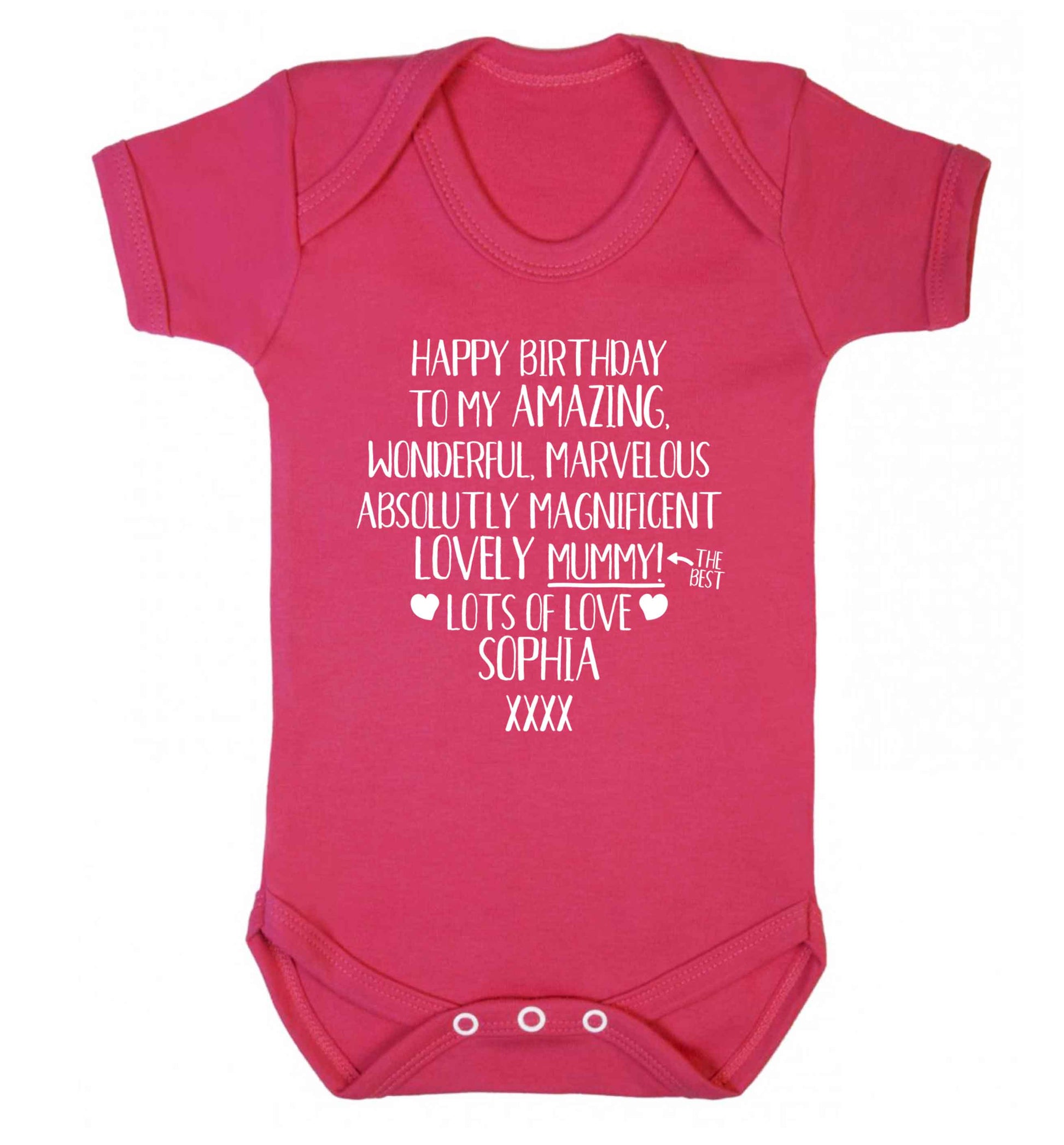 Personalised happy birthday to my amazing, wonderful, lovely mummy Baby Vest dark pink 18-24 months