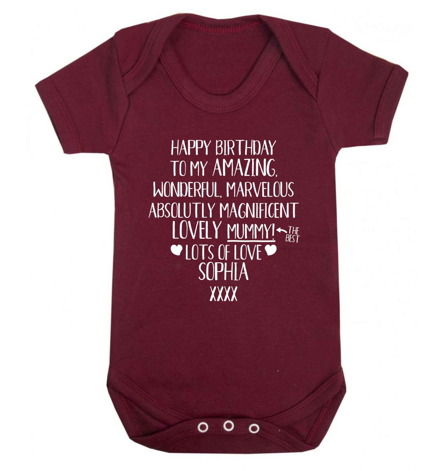 Personalised happy birthday to my amazing, wonderful, lovely mummy Baby Vest maroon 18-24 months