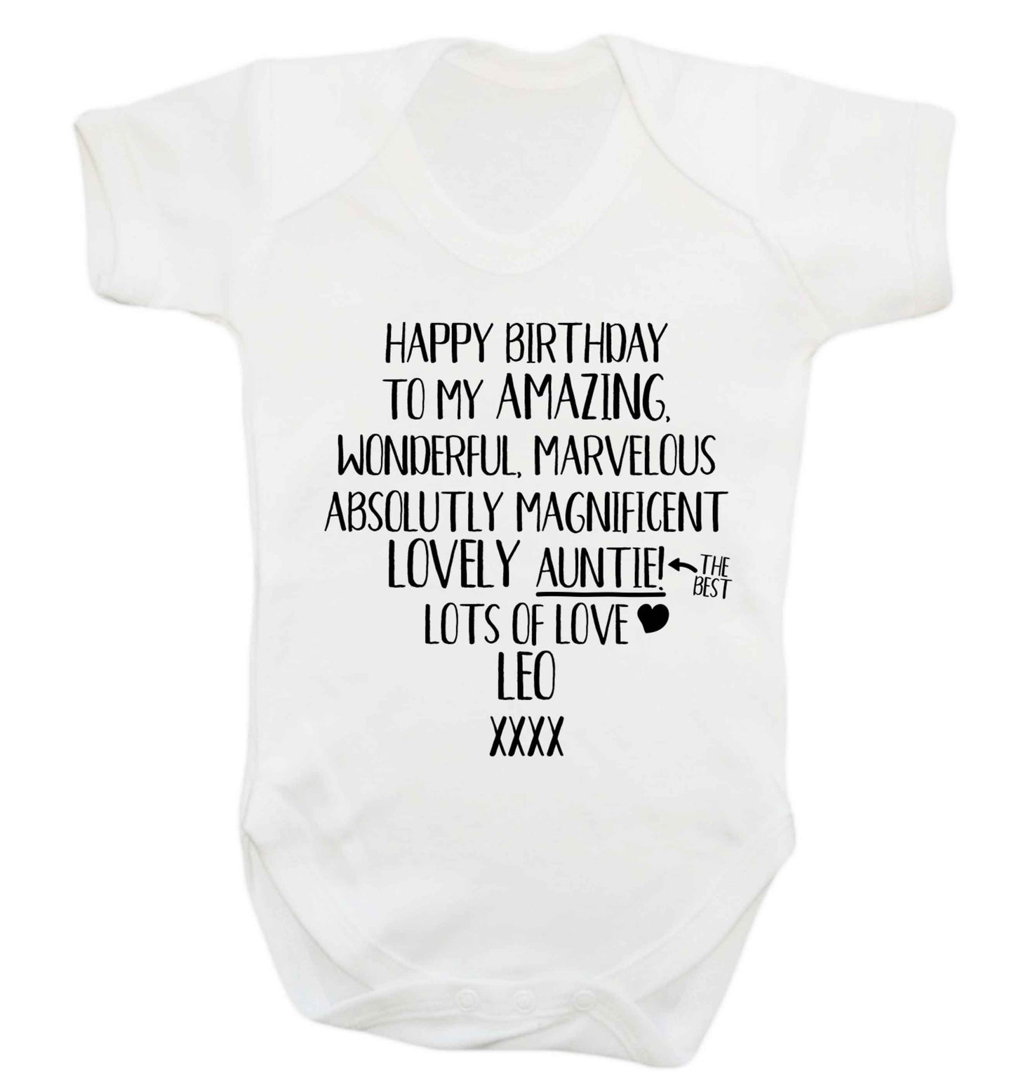 Personalised happy birthday to my amazing, wonderful, lovely auntie Baby Vest white 18-24 months