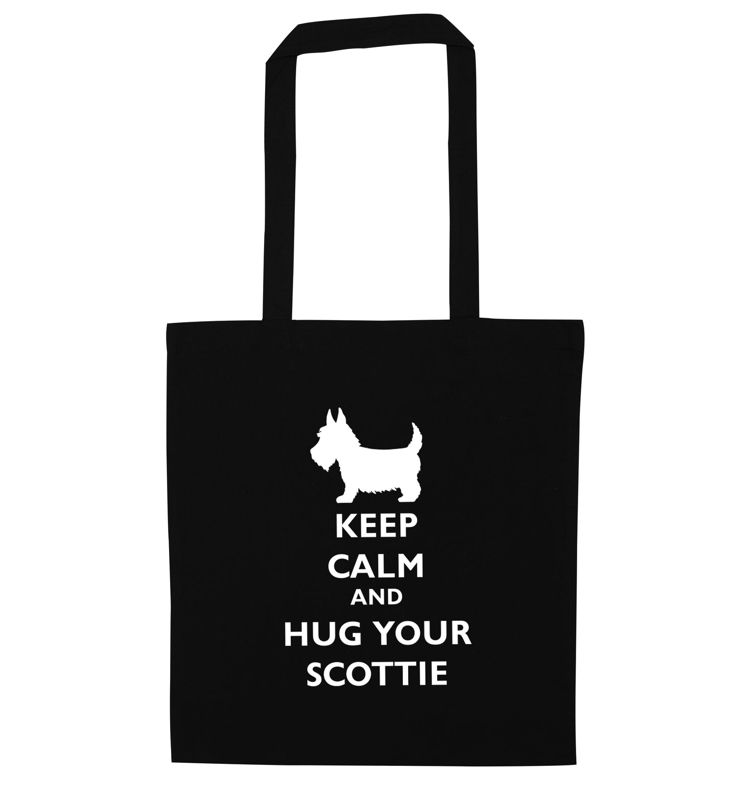 Keep calm and hug your scottie black tote bag