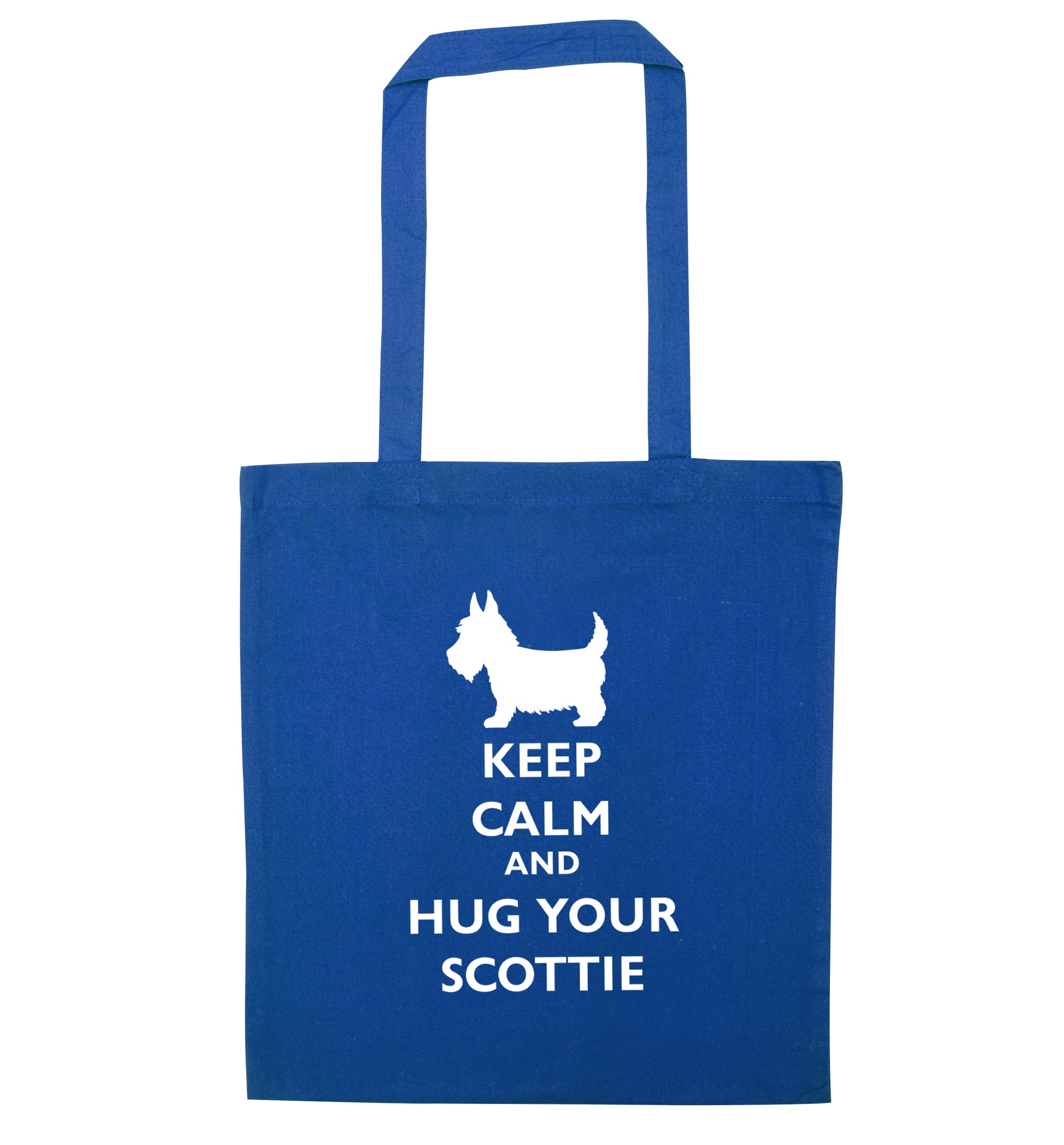 Keep calm and hug your scottie blue tote bag