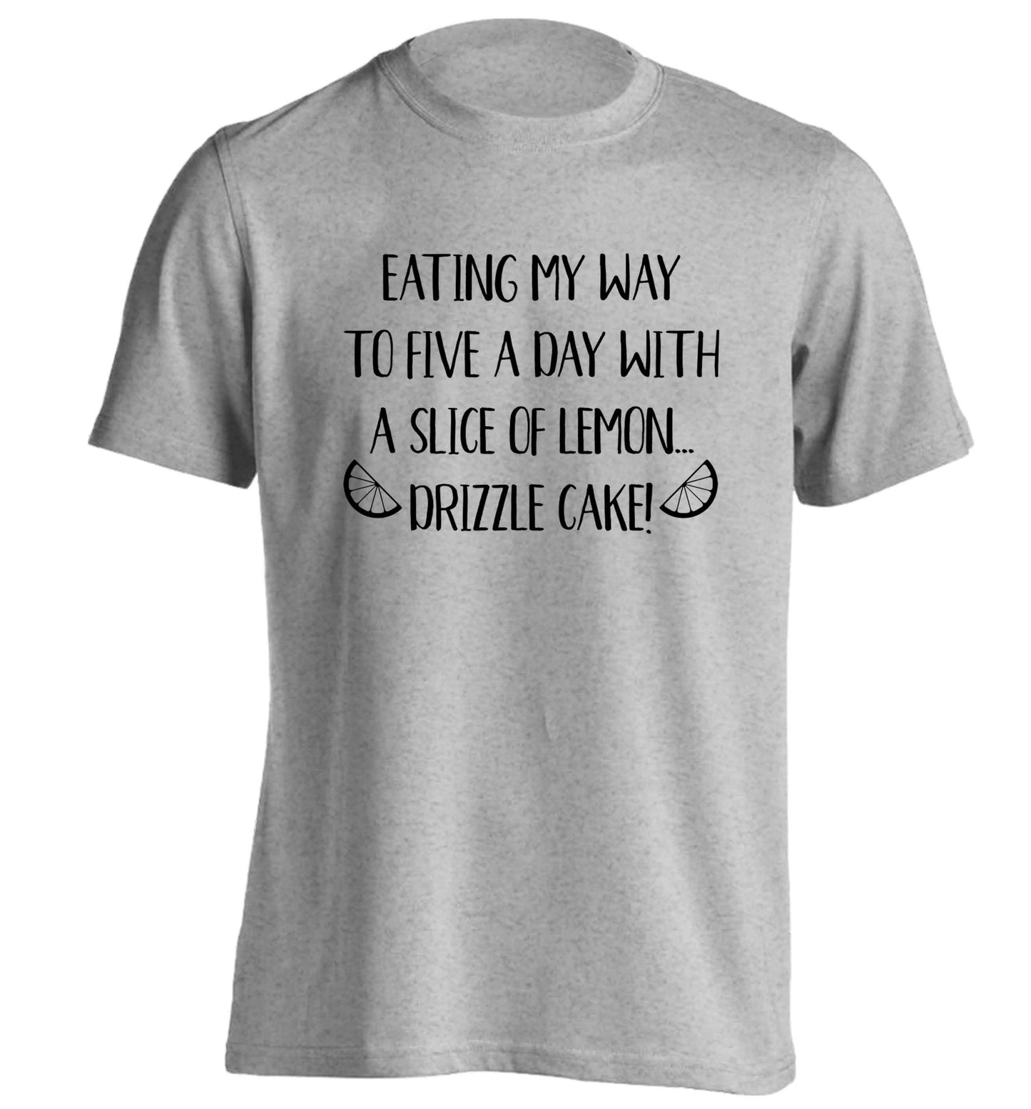 Eating my way to five a day with a slice of lemon drizzle cake day adults unisex grey Tshirt 2XL