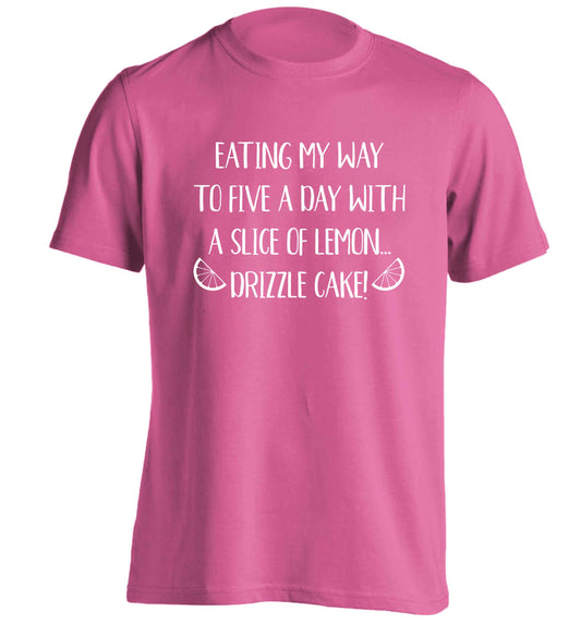 Eating my way to five a day with a slice of lemon drizzle cake day adults unisex pink Tshirt 2XL