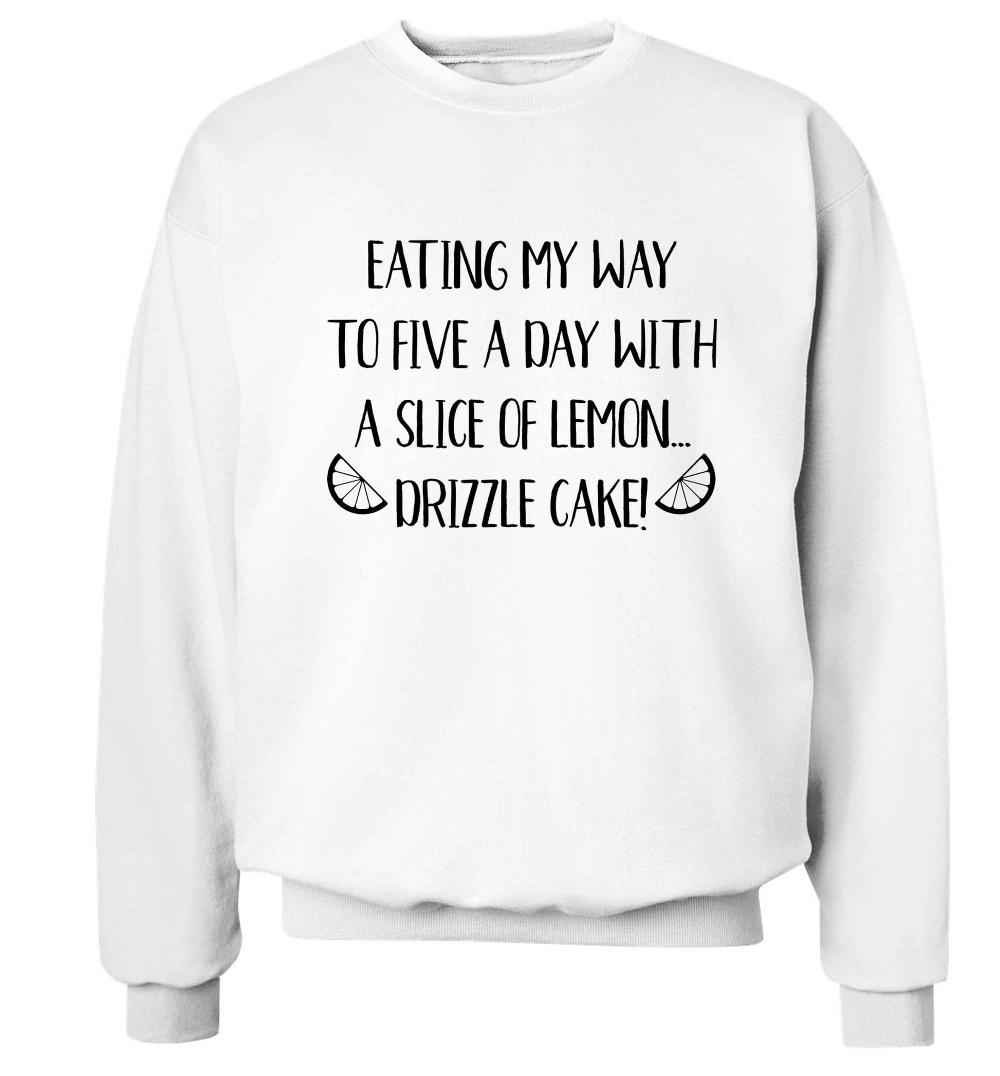 Eating my way to five a day with a slice of lemon drizzle cake day Adult's unisex white Sweater 2XL