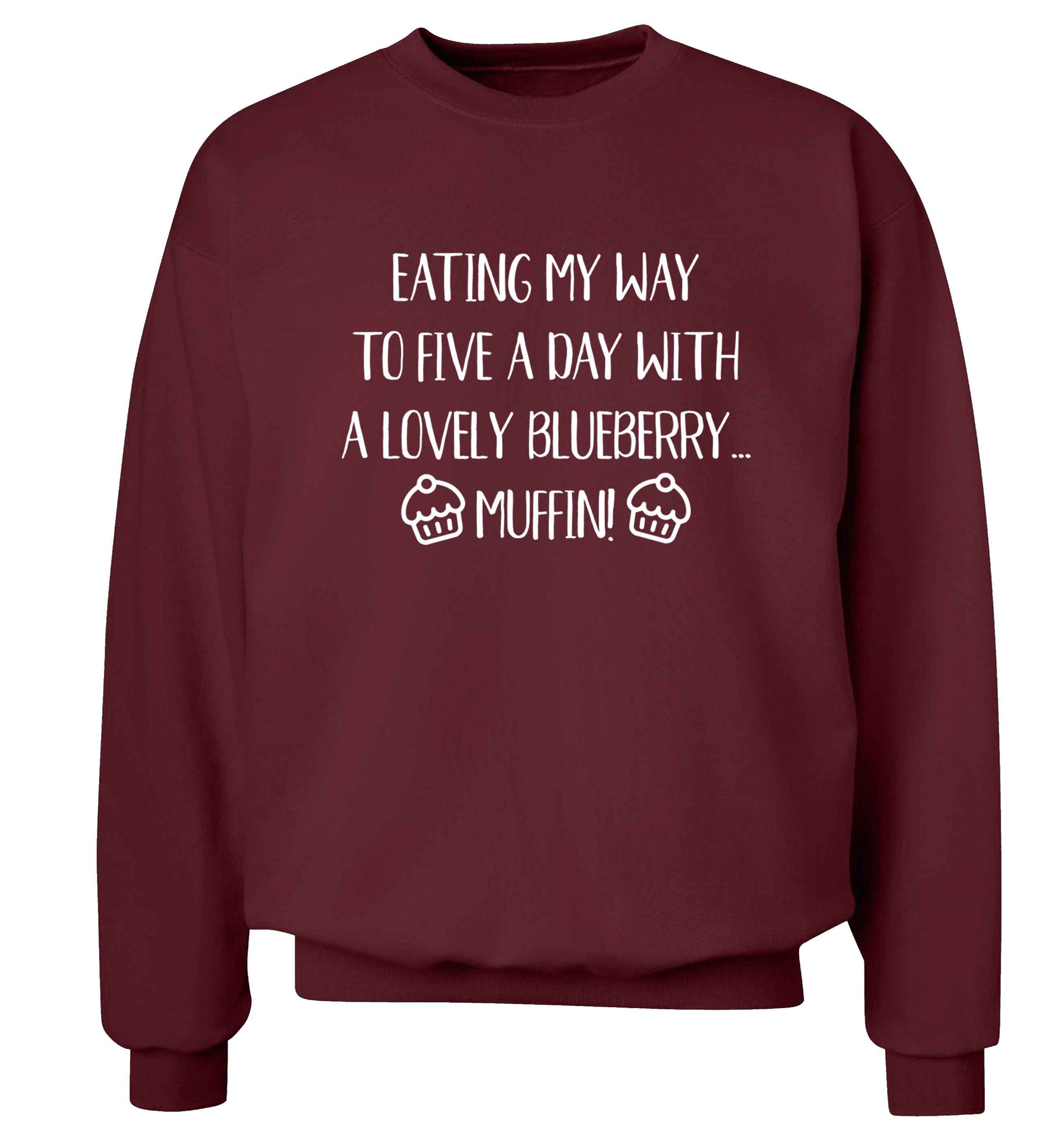 Eating my way to five a day with a lovely blueberry muffin Adult's unisex maroon Sweater 2XL