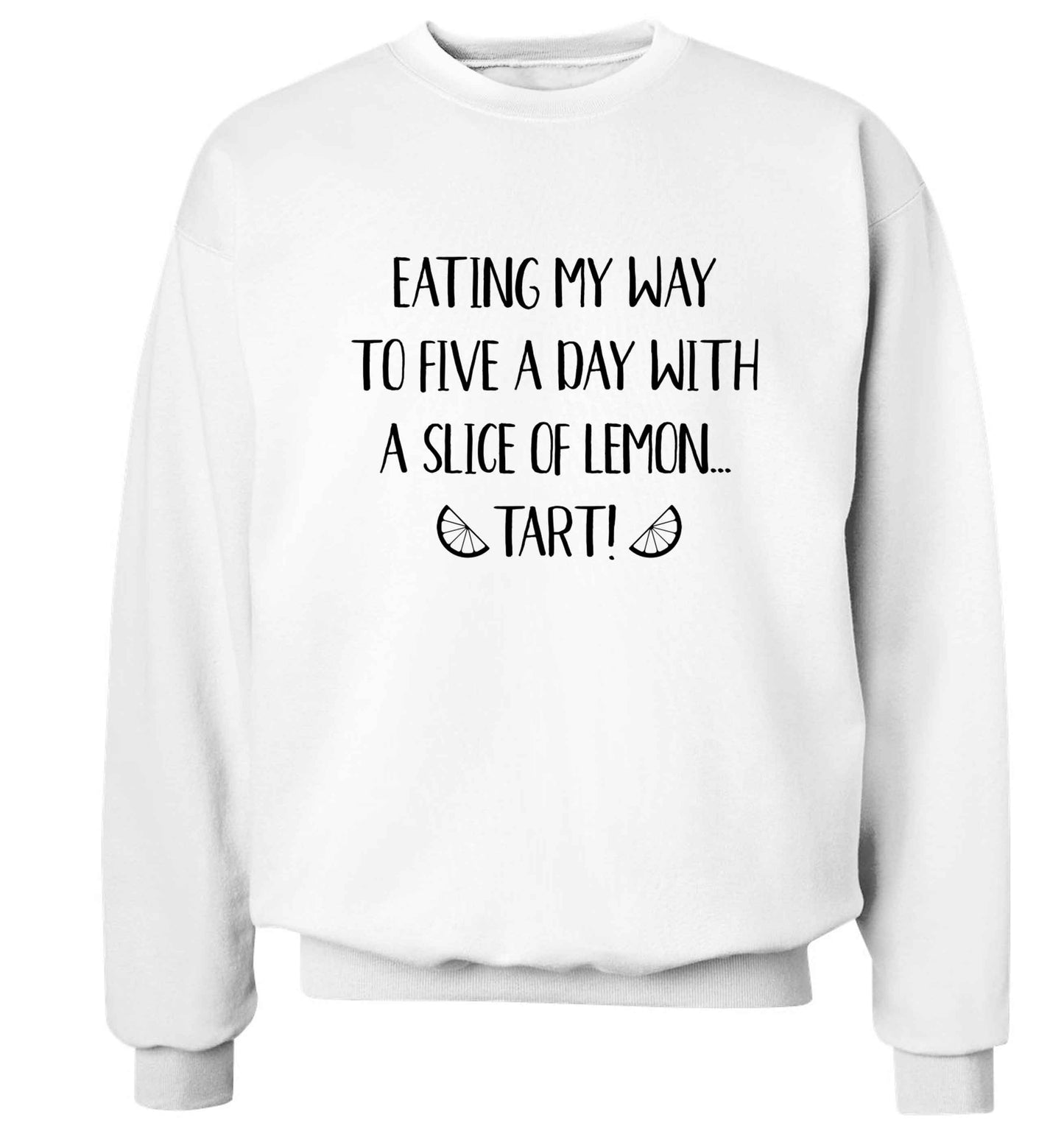 Eating my way to five a day with a slice of lemon tart Adult's unisex white Sweater 2XL