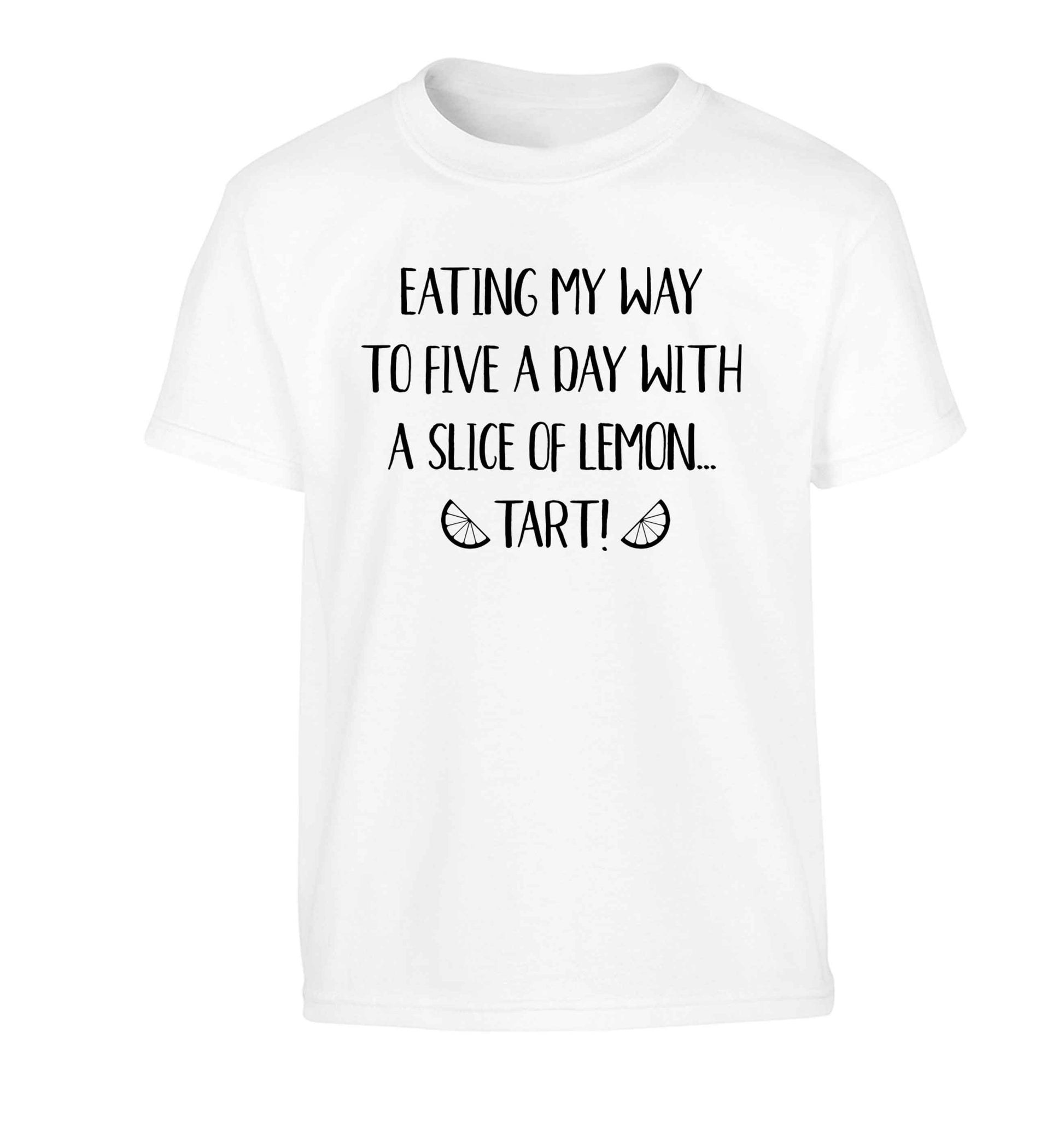 Eating my way to five a day with a slice of lemon tart Children's white Tshirt 12-13 Years