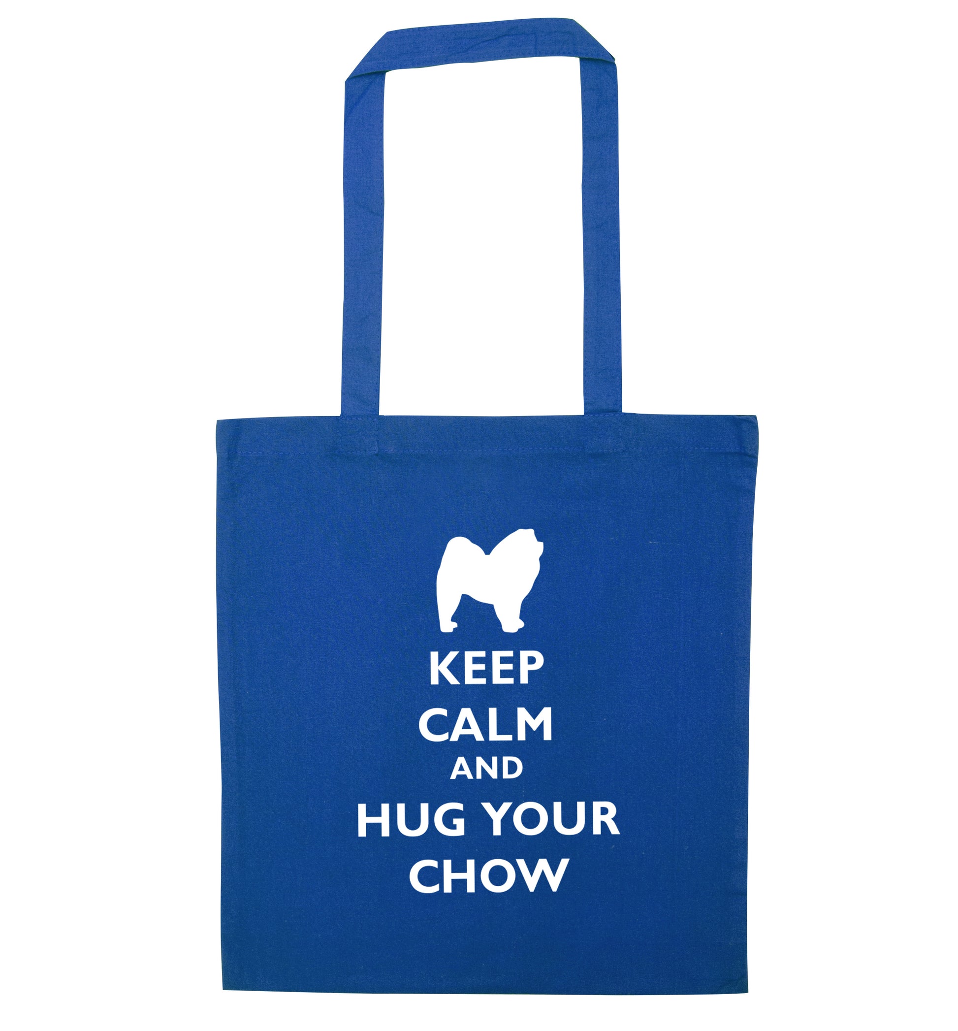 Keep calm and hug your chow blue tote bag
