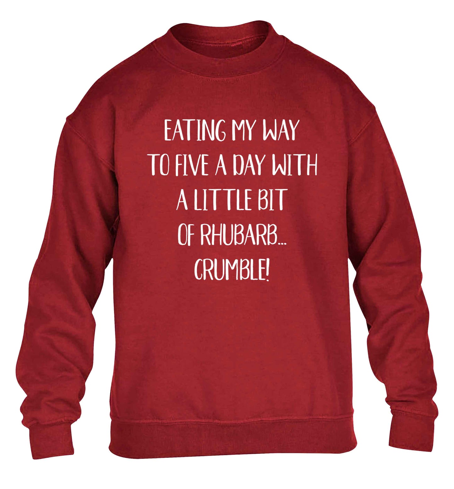 Eating my way to five a day with a little bit of rhubarb crumble children's grey sweater 12-13 Years