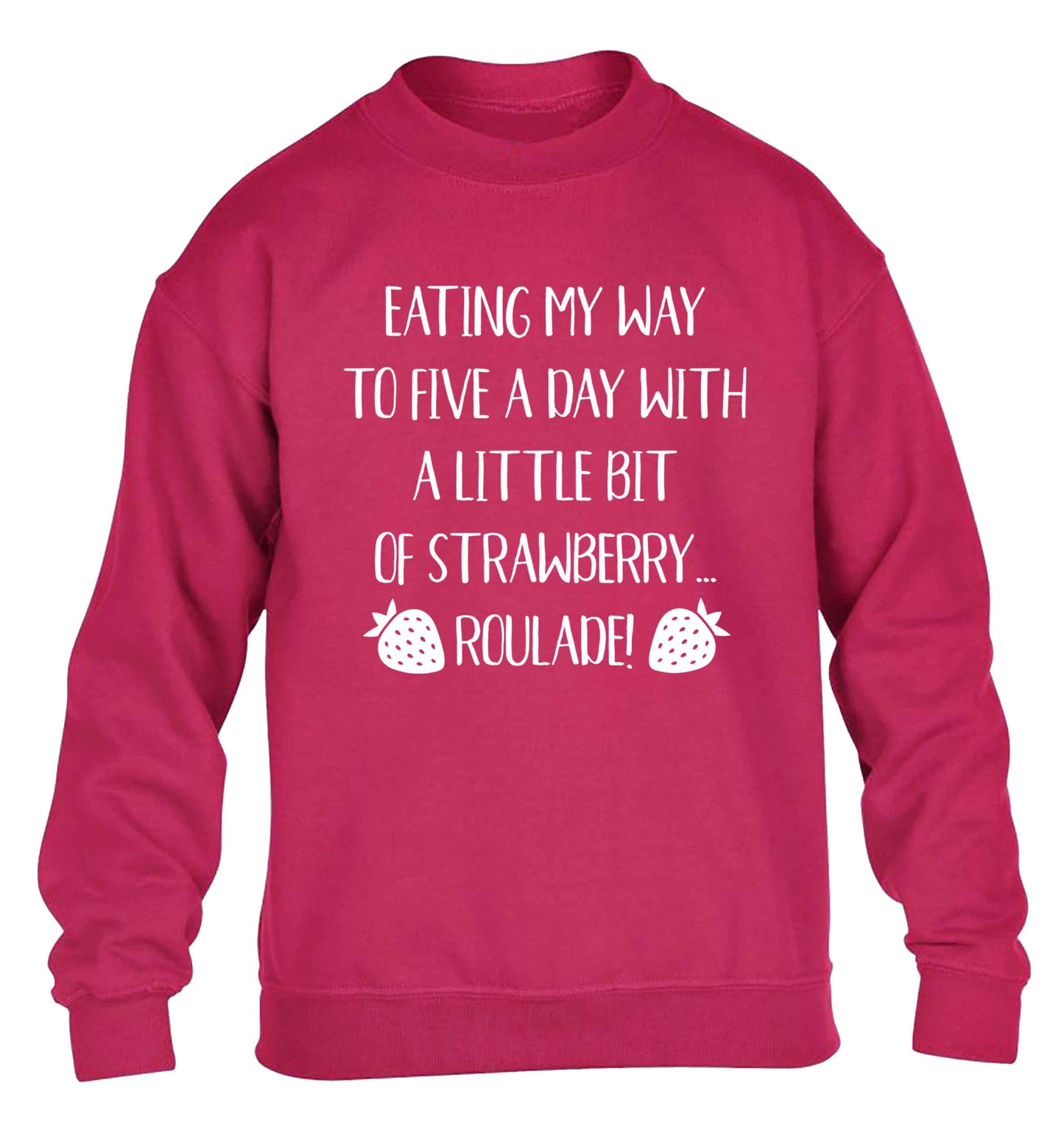 Eating my way to five a day with a little bit of strawberry roulade children's pink sweater 12-13 Years