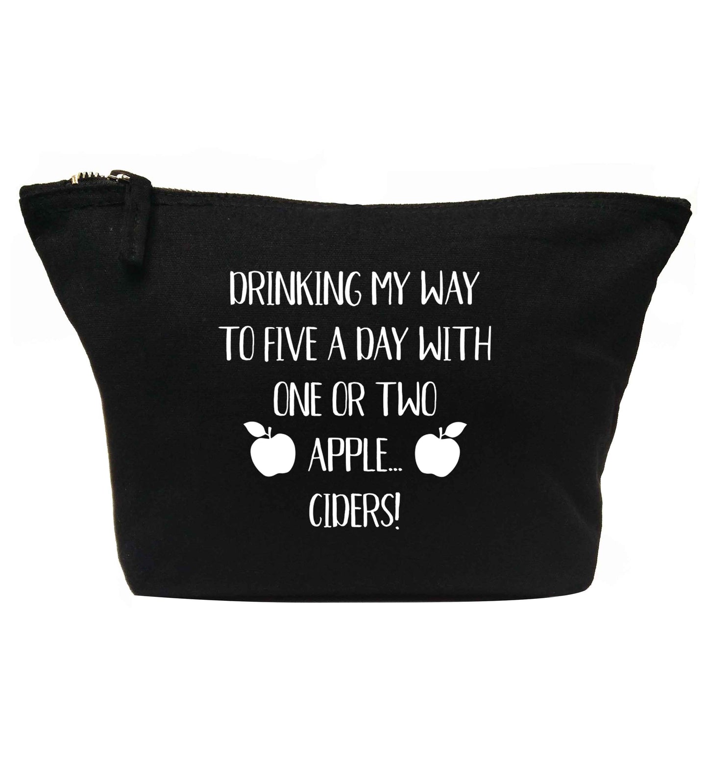 Drinking my way to five a day with one or two apple ciders | makeup / wash bag