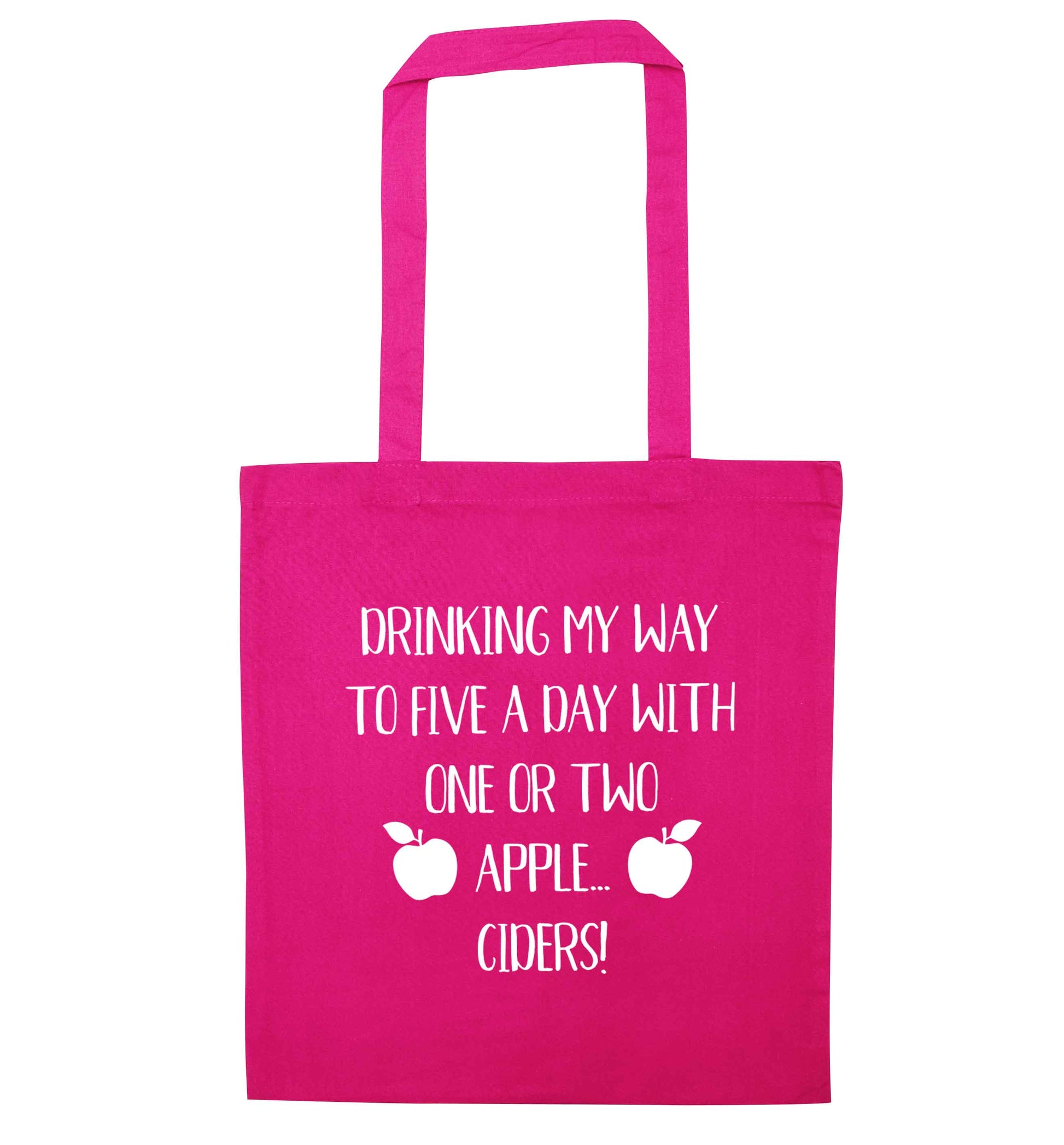 Drinking my way to five a day with one or two apple ciders pink tote bag