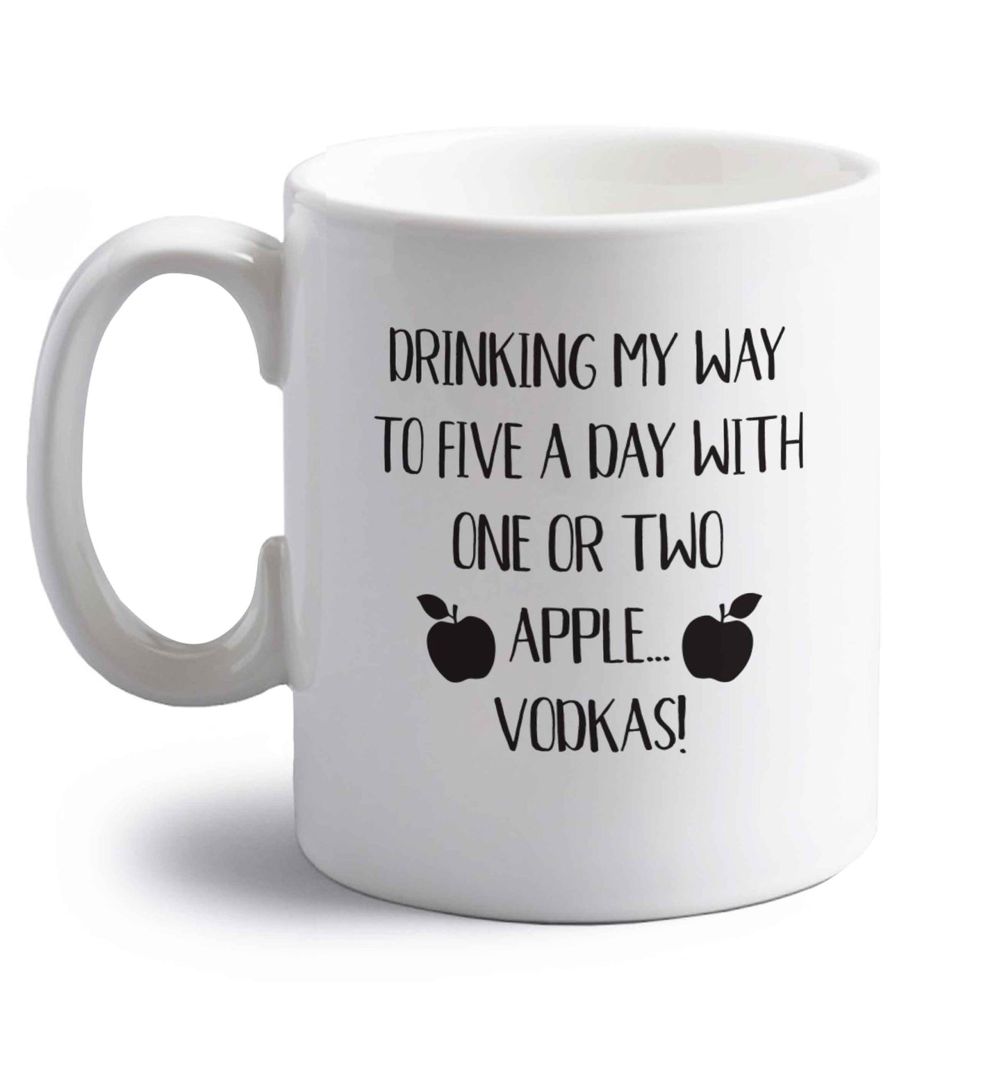 Drinking my way to five a day with one or two apple vodkas right handed white ceramic mug 