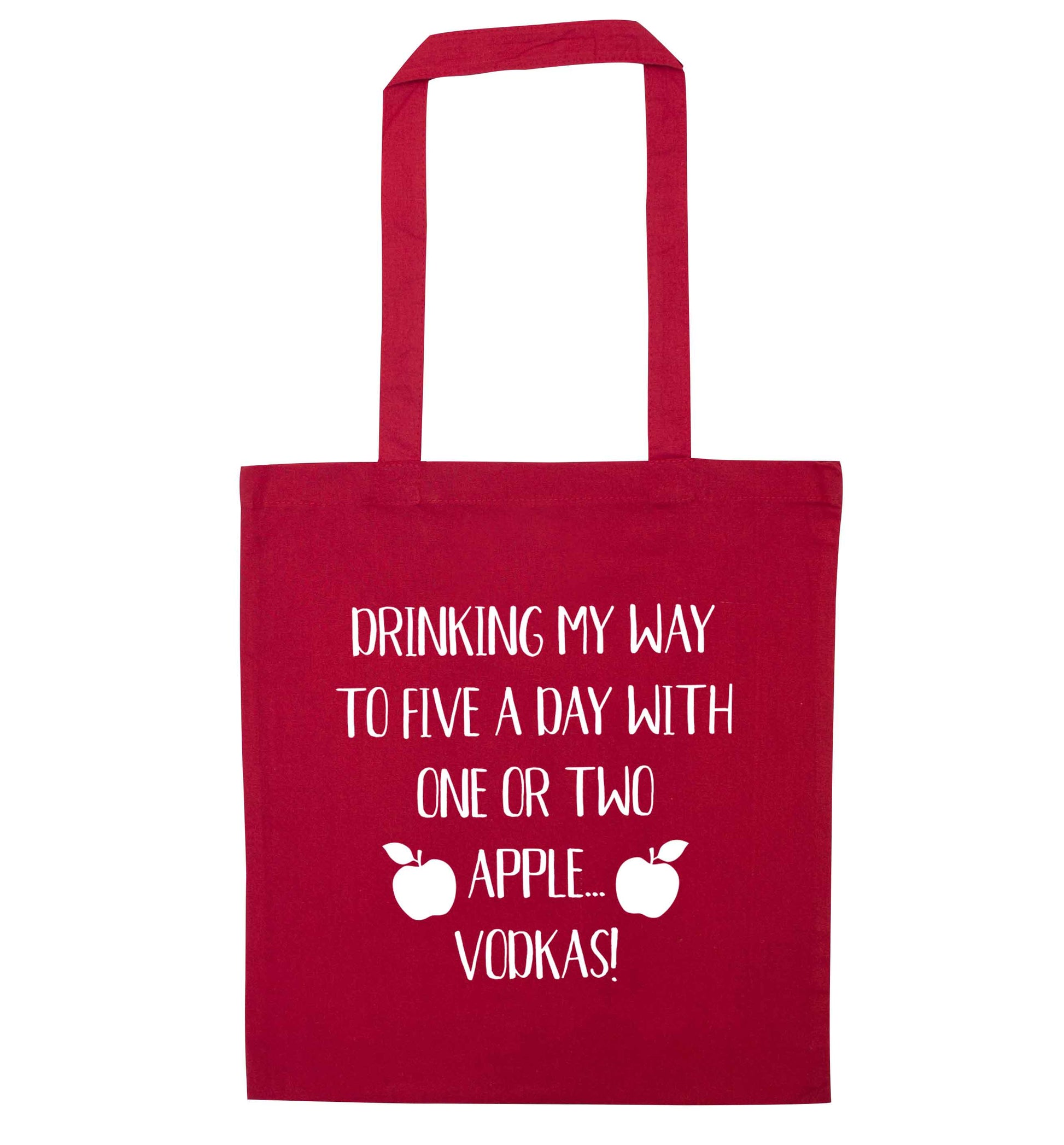 Drinking my way to five a day with one or two apple vodkas red tote bag