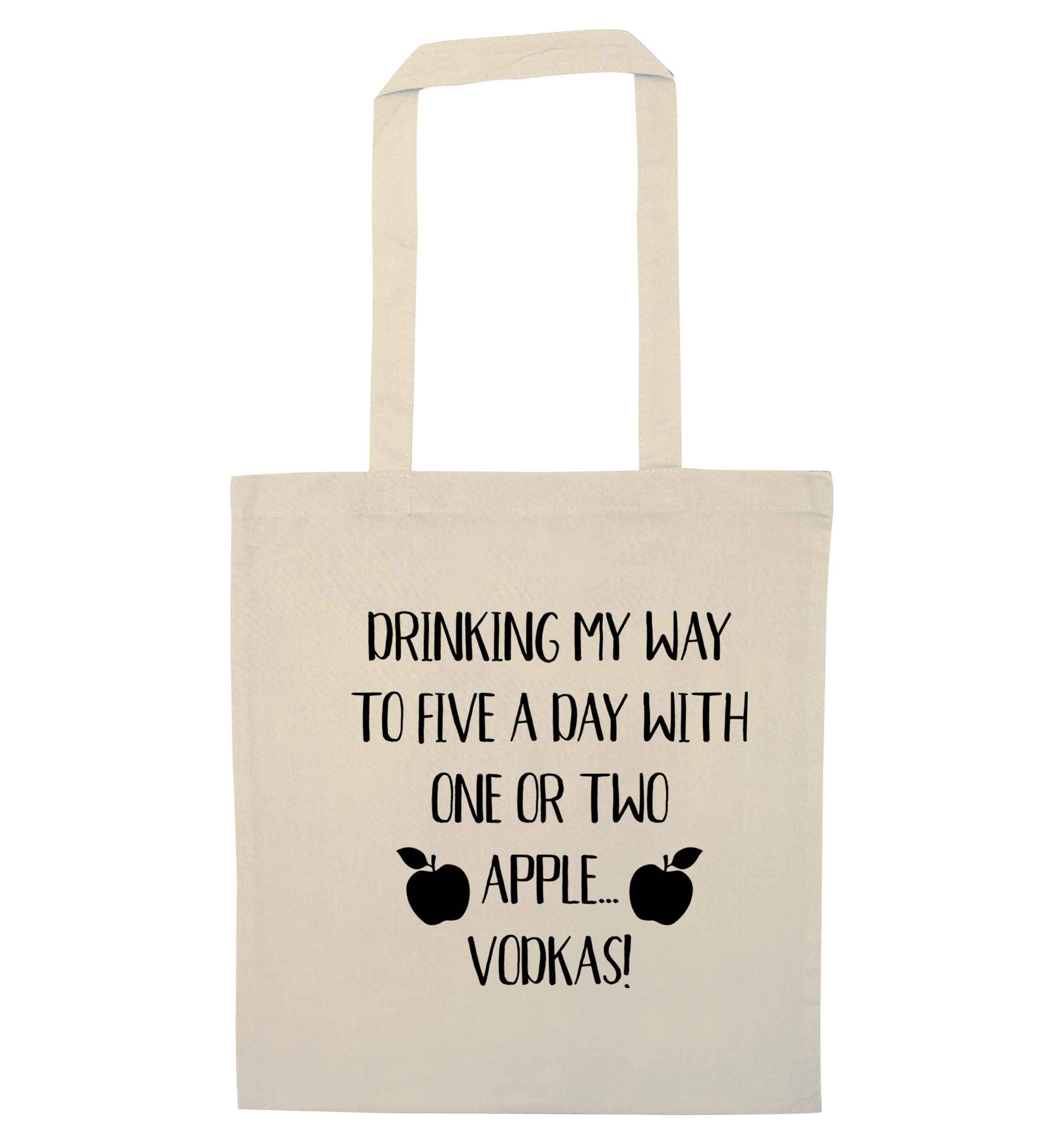 Drinking my way to five a day with one or two apple vodkas natural tote bag