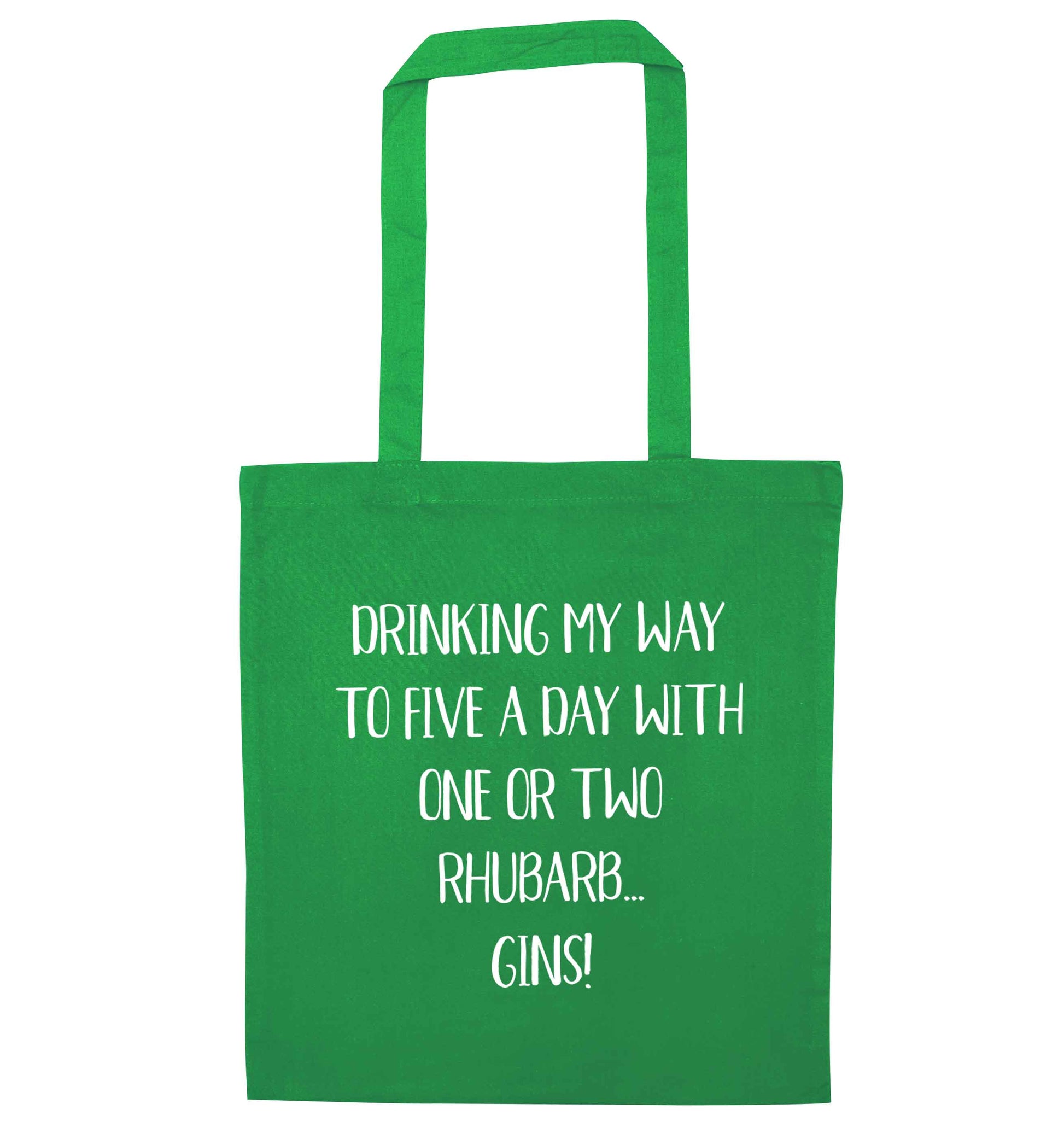 Drinking my way to five a day with one or two rhubarb gins green tote bag