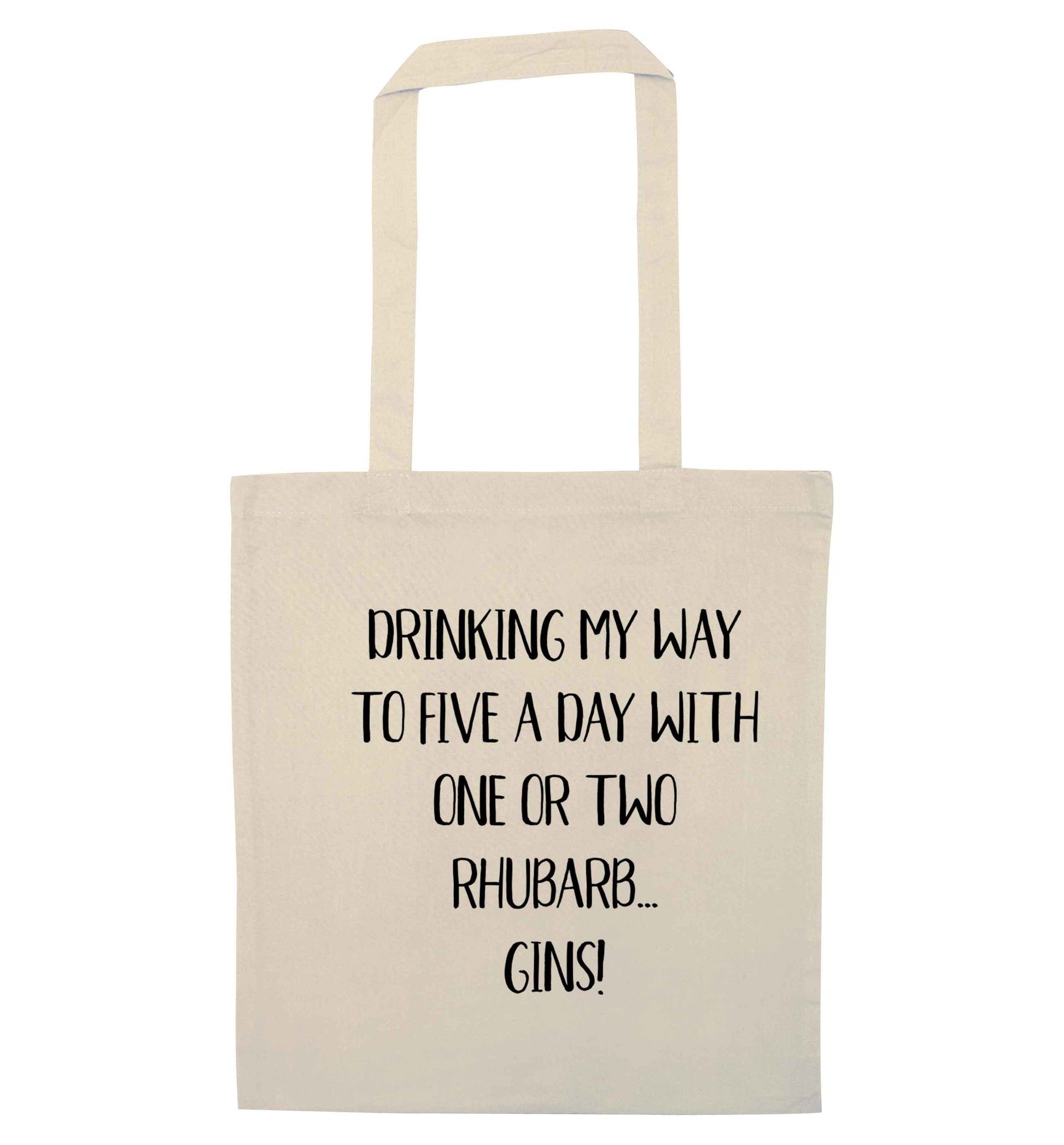 Drinking my way to five a day with one or two rhubarb gins natural tote bag